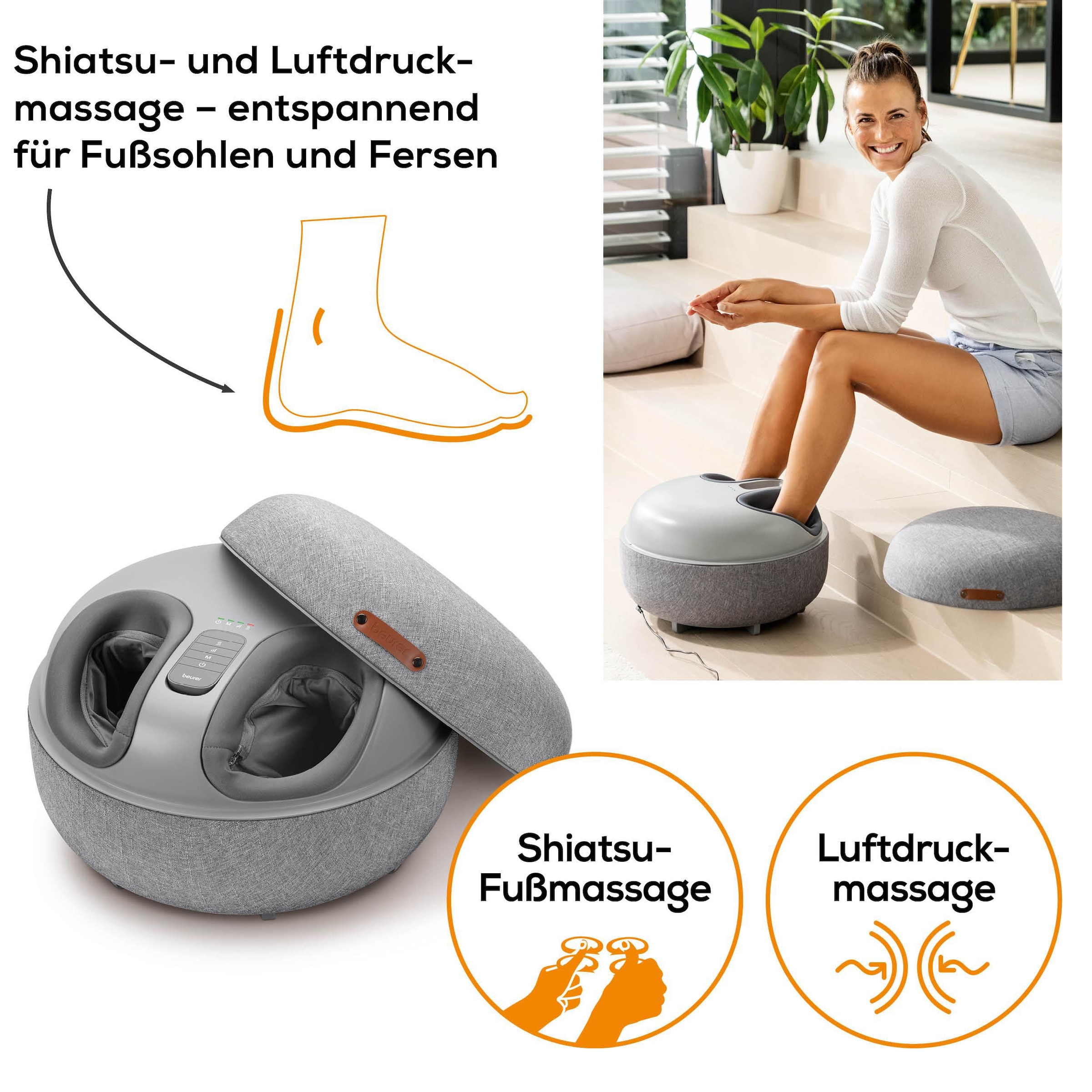 BEURER Shiatsu-Fußmassagegerät »Beurer FM 120 Massagegerät, 2-in-1: Hocker und Massagegerät«, Mit Luftkompressionsmassage und Shiatsu-Massage, inkl. Wärmefunktion