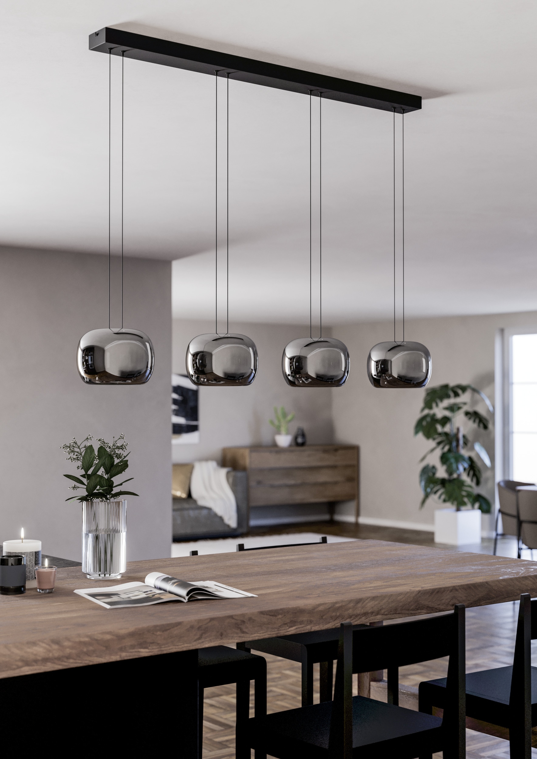 EGLO Hängeleuchte »HORTUNAS Pendellampe - Stahl - LED - 4X5,8W - IP20« LED-Modul 1 Stk. Warmweiß Hängelampe, Deckenlampe, Wohnzimmer, Esszimmer, L126 x B21 x H150 cm