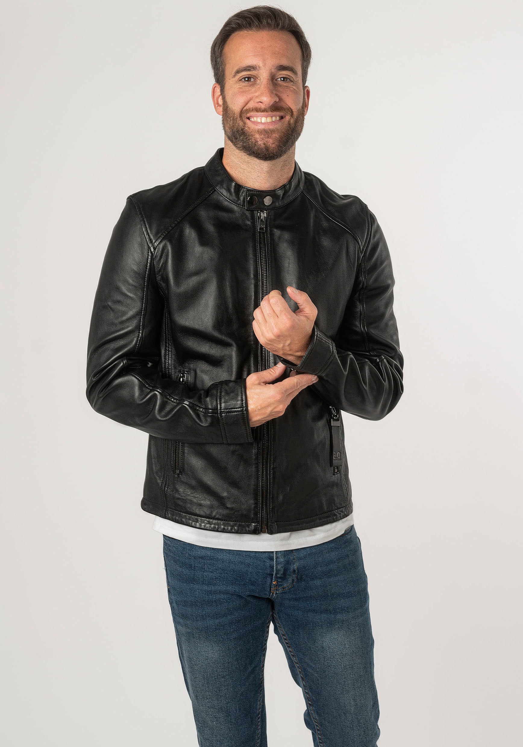Mauritius Lederjacke »2Mtoji SF«, mit Reißverschluss, Zipperdetail, STehkragen Ziernähte