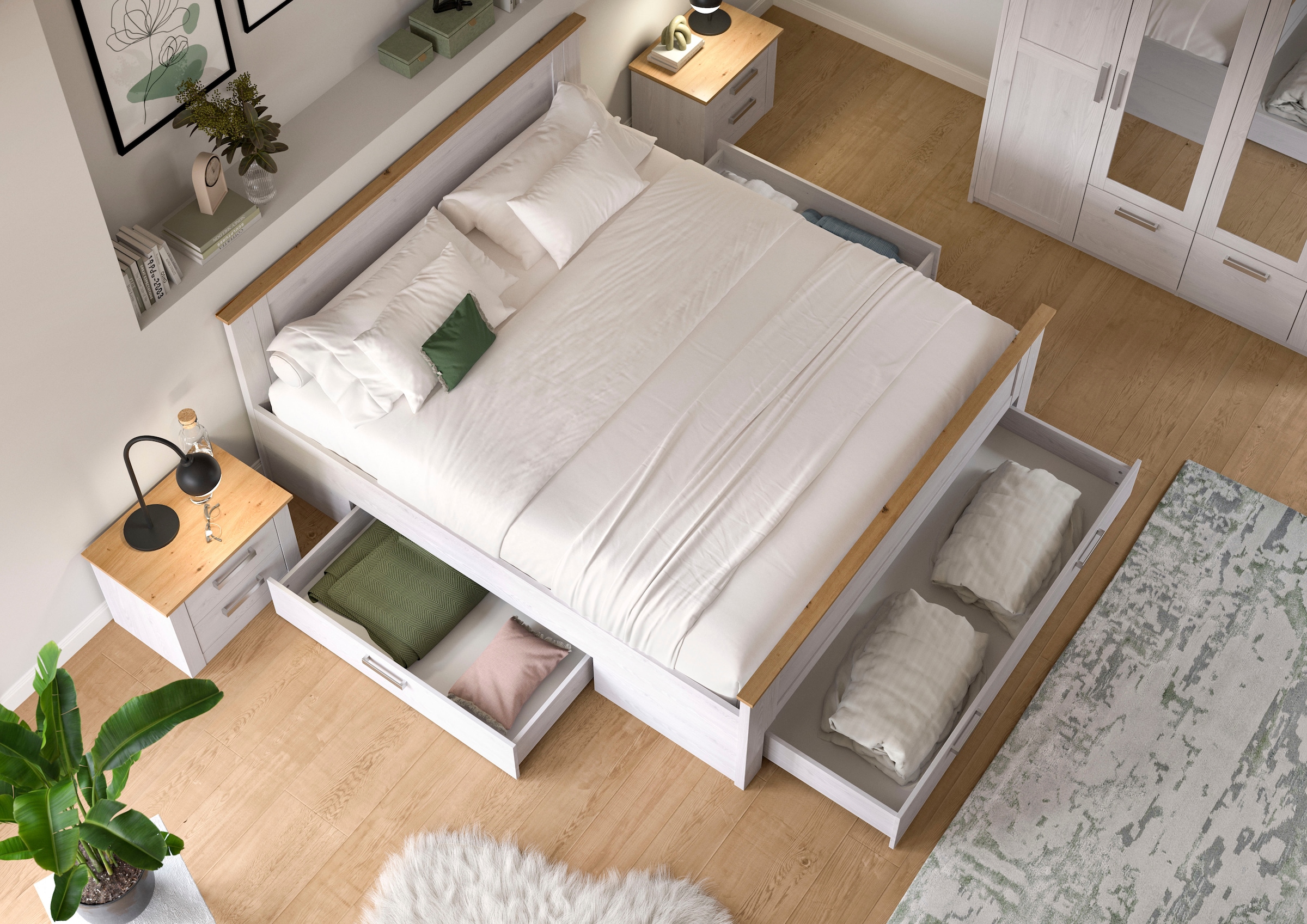 Home affaire Schlafzimmer-Set »COSENZA, 4-teilig, Kleiderschrank, Bett & 2x Nachttische« Matratzengröße 180x200 cm, viel Stauraum, ohne Lattenrost & Matratze, 4 tlg. tlg. Schlafzimmer, Schlafen, Set, Kombination, Bettanlage