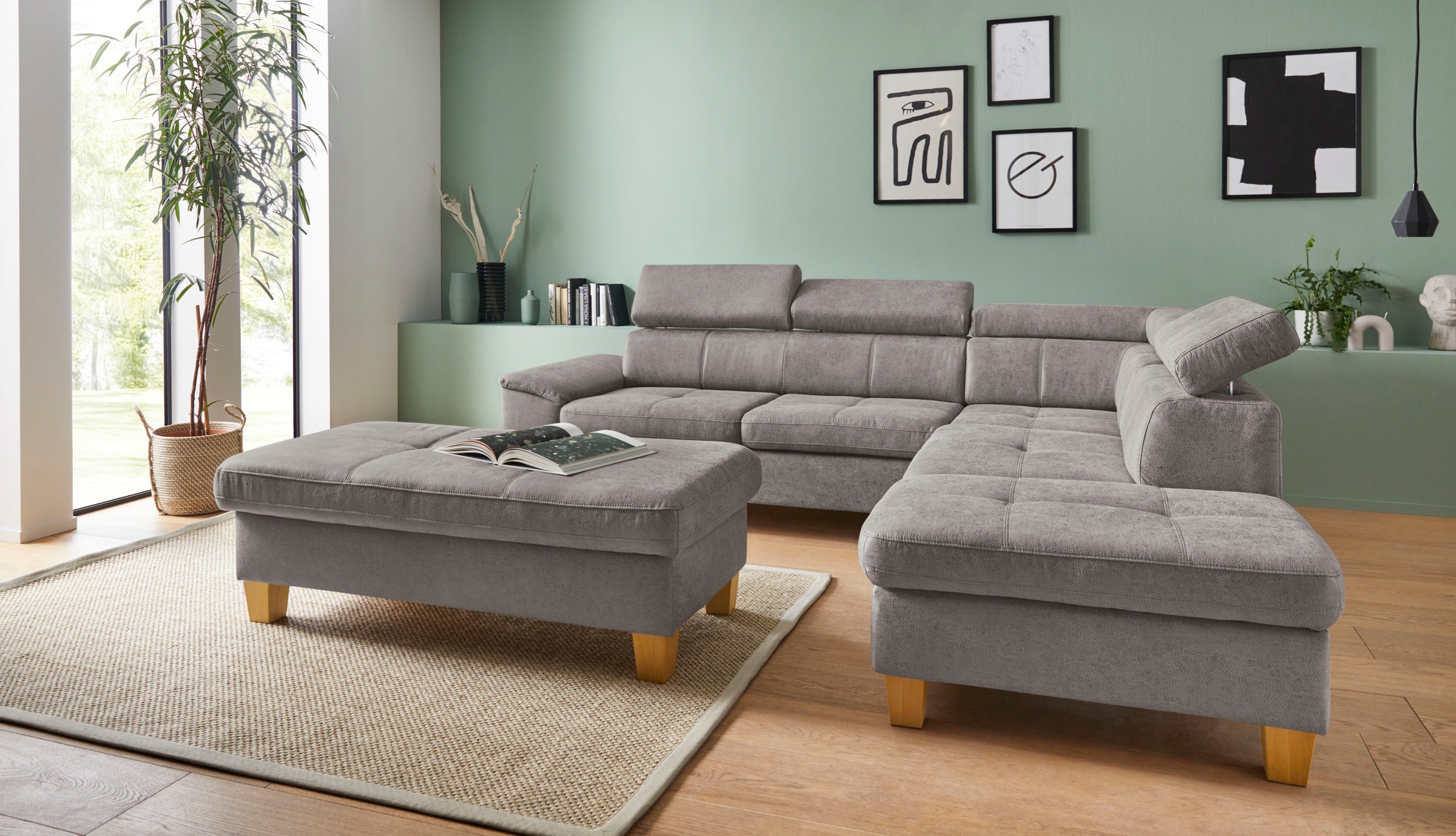 exxpo - sofa fashion Ecksofa »Enya, L-Form«, mit Kopfteilverstellung, wahlweise Bettfunktion u. Bettkasten