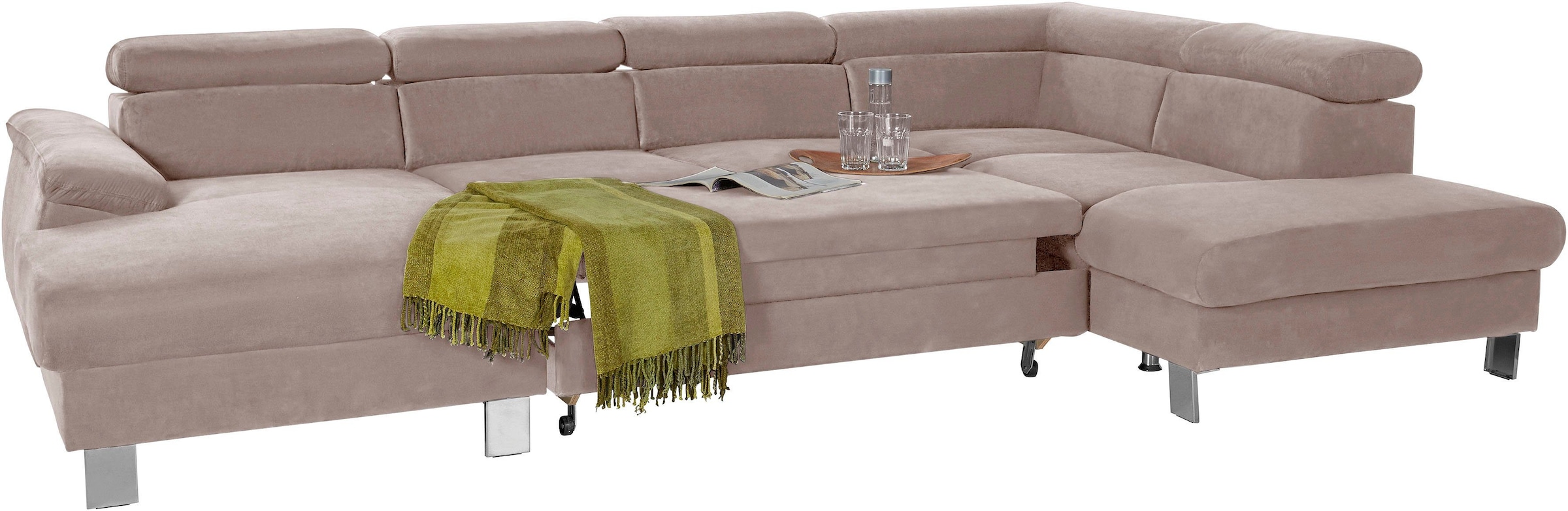 COTTA Polstergarnitur »Komaris U-Form«, (Set), Set bestehend aus: Wohnlandschaft mit Kopfteilverstellung & Hocker