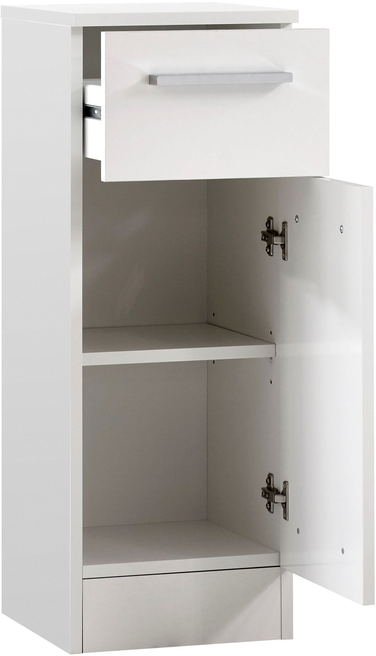 Saphir Unterschrank »Quickset 335 Badschrank, 1 Tür, 1 Schublade, 30 cm breit«, Badezimmer-Unterschrank, Weiß Glanz, Griffe in Chrom Glanz