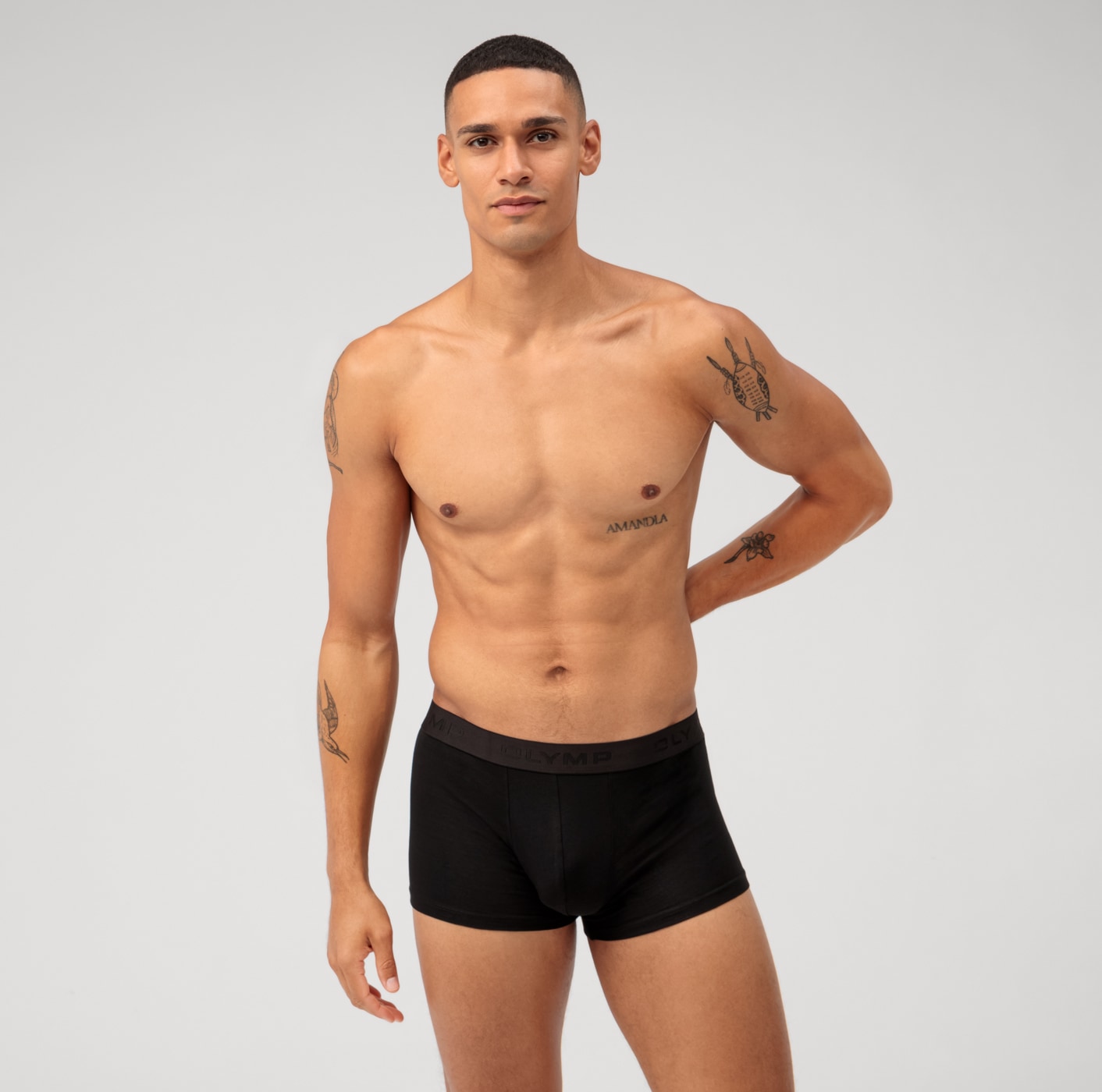 OLYMP Boxershorts, (Packung, 3 St., 3er), mit Ton-in-Ton Markenlogo