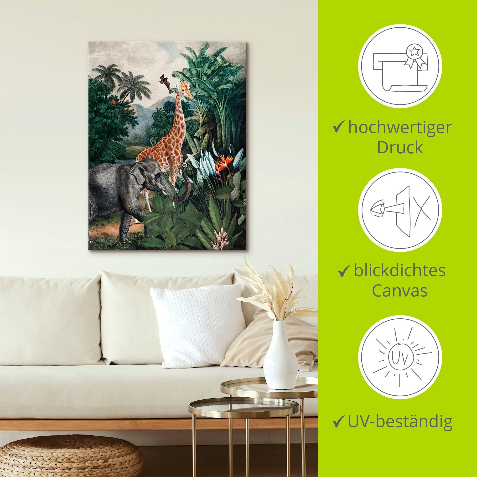Artland Wandbild »Afrikanischer Dschungel«, Wildtiere, (1 St.), als Alubild, Outdoorbild, Leinwandbild, Poster in verschied. Größen