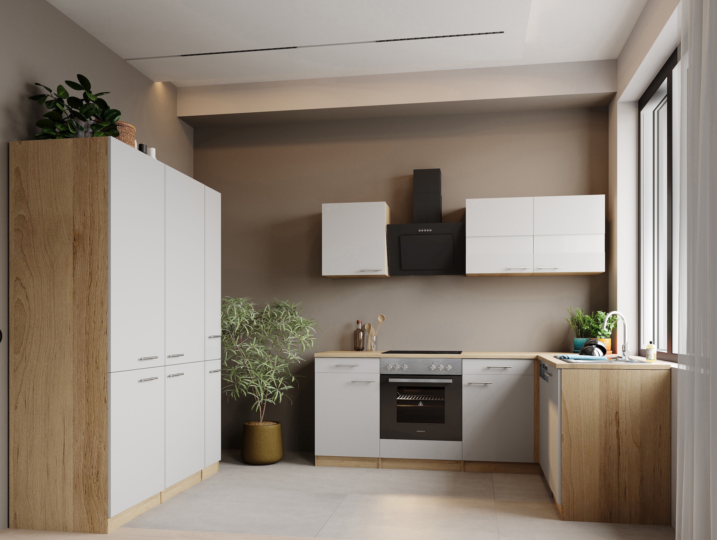 RESPEKTA Winkelküche »Merle« Winkelküche Merle, Breite 340 cm, Soft Close, French-Door-Design