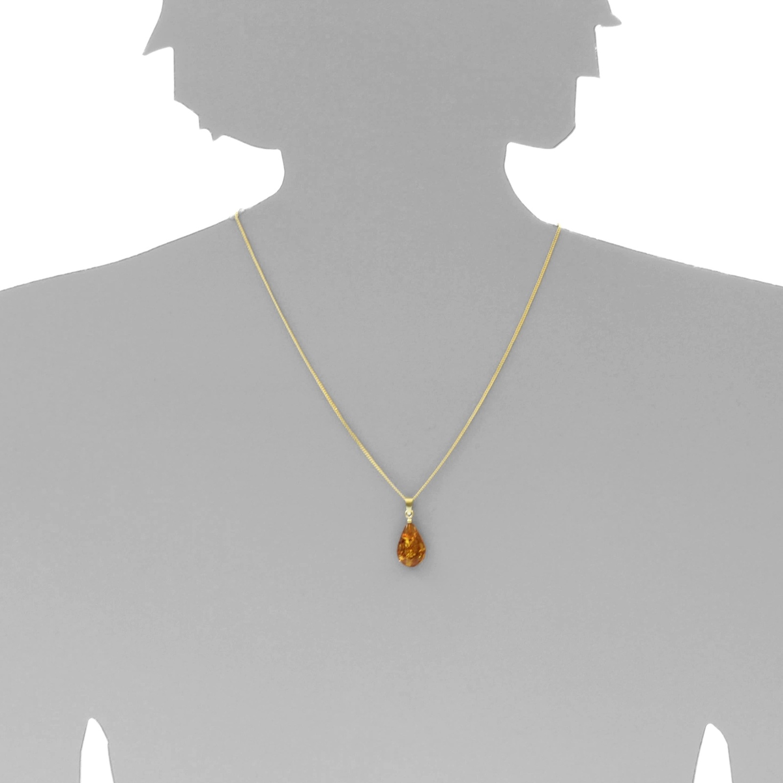 OSTSEE-SCHMUCK Kette und Anhänger Set »- Tropfen flach, ca. 17 mm lang - Gold 333/000 - Bernstein«