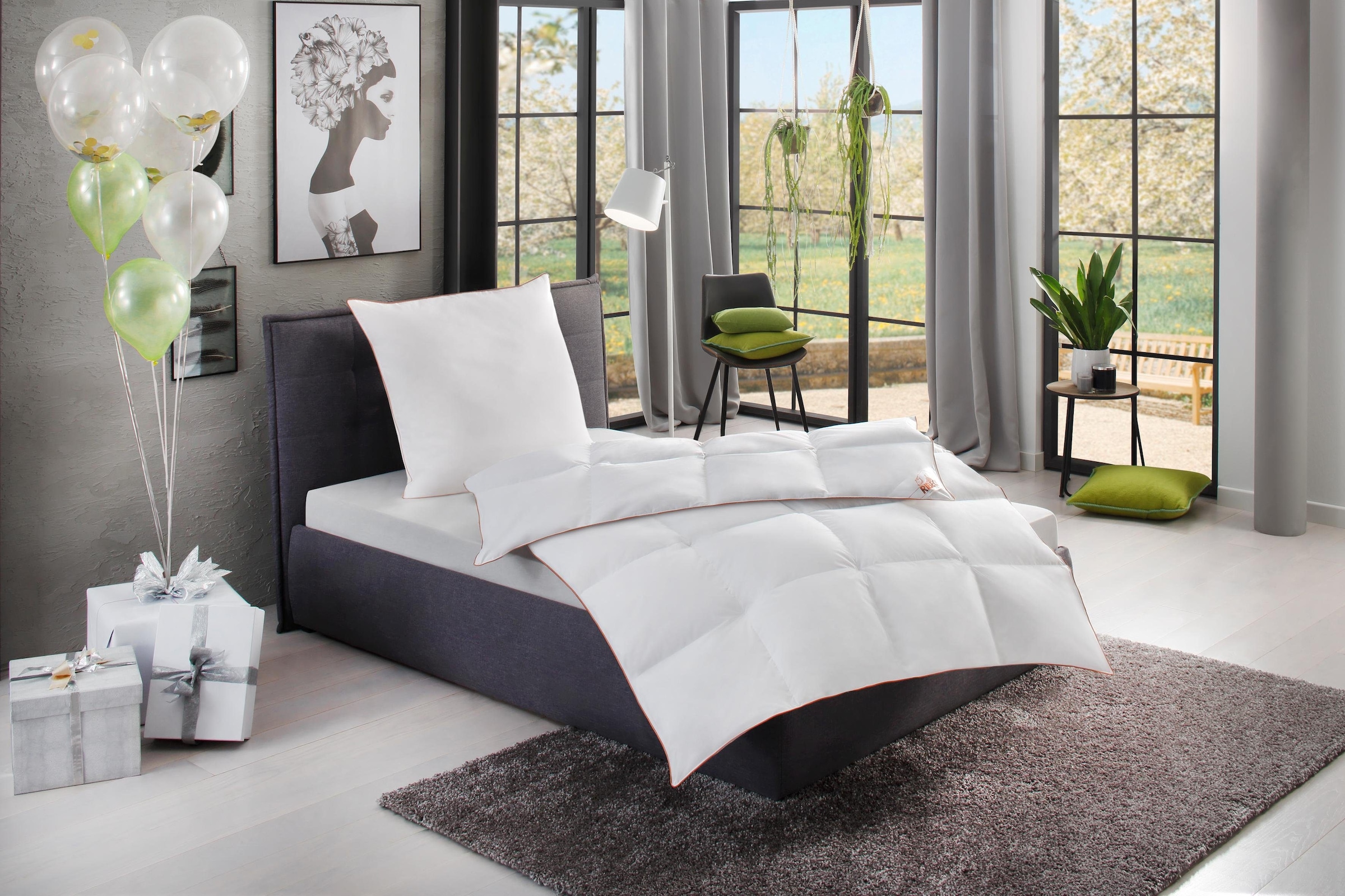 Ribeco Daunenbettdecke + Kopfkissen »Ella« zum Top-Preis! in weiß, Größe B/L: 80 cm x 80 cm Anzahl Teile 1