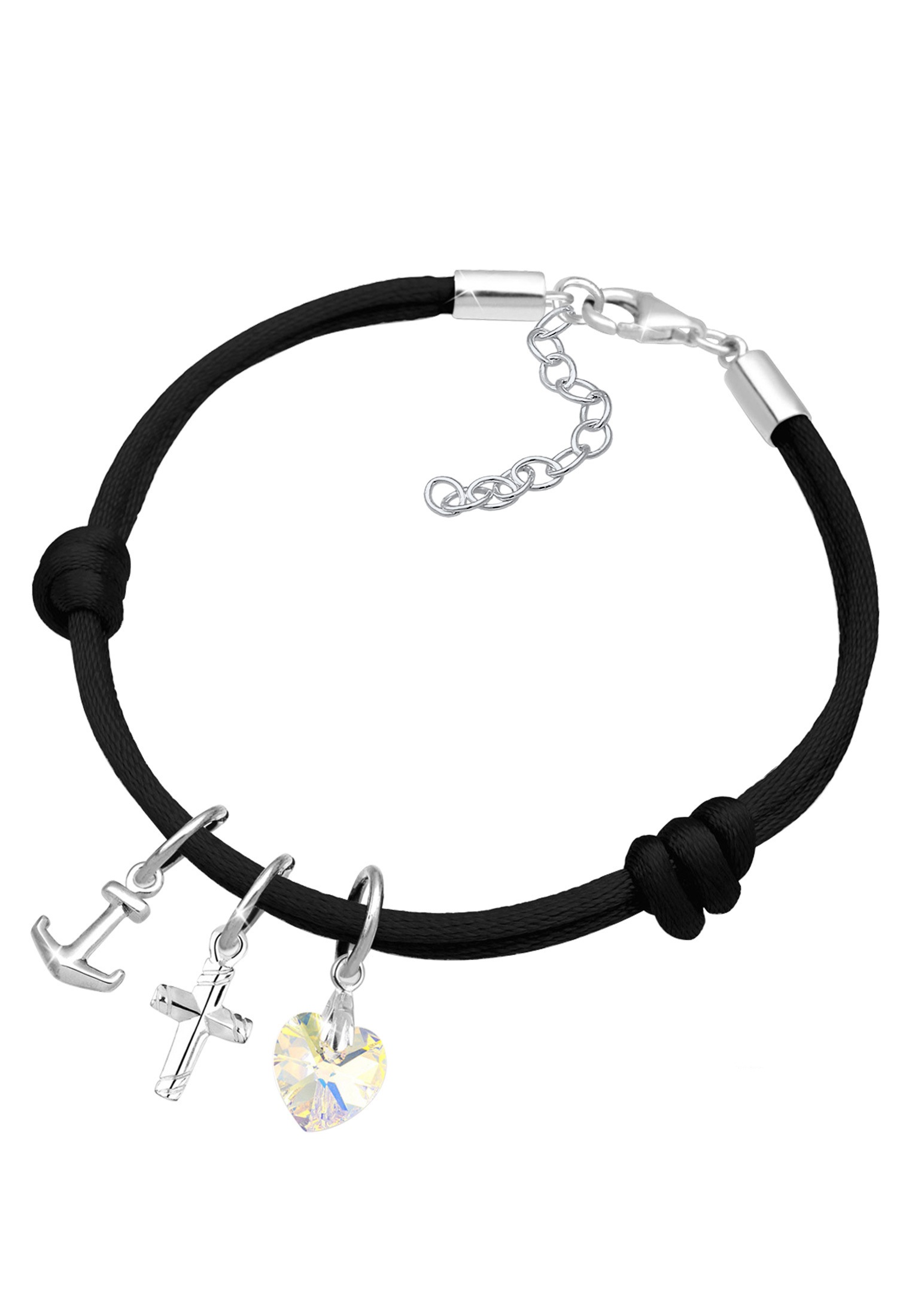 Elli Armkette »Armband Kreuz Herz Anker Kristalle 925 Silber«