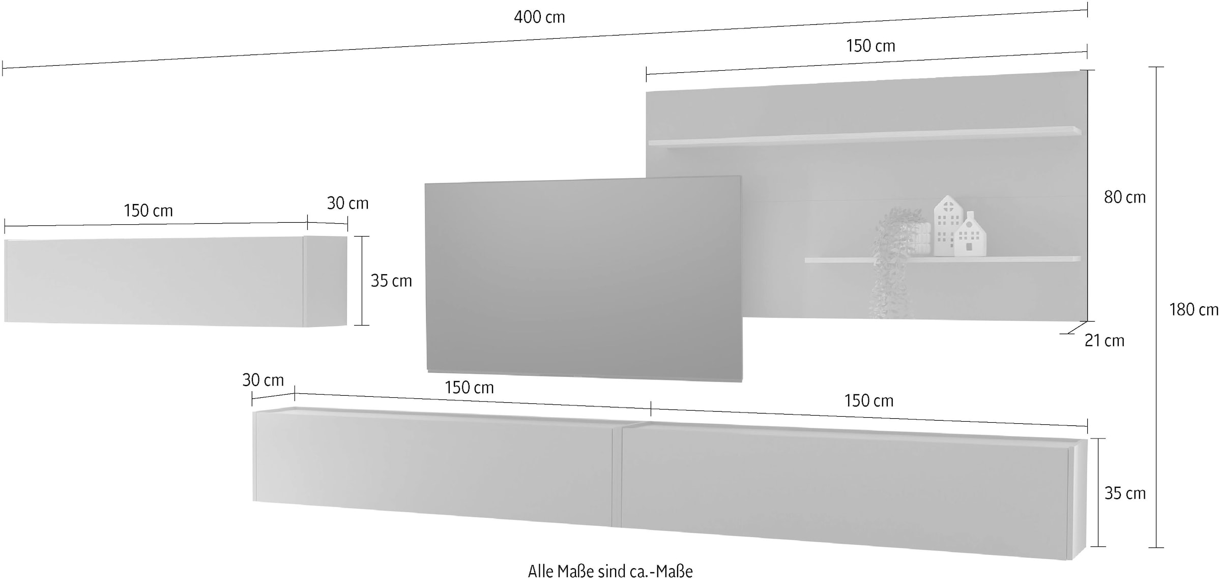 INOSIGN Wohnwand »City/Giron, moderne Anbauwand, Komplettset in vielen Farben verfügbar« Set, 4 Stk. tlg. enthält drei Hängeschränke & ein Wandpaneel