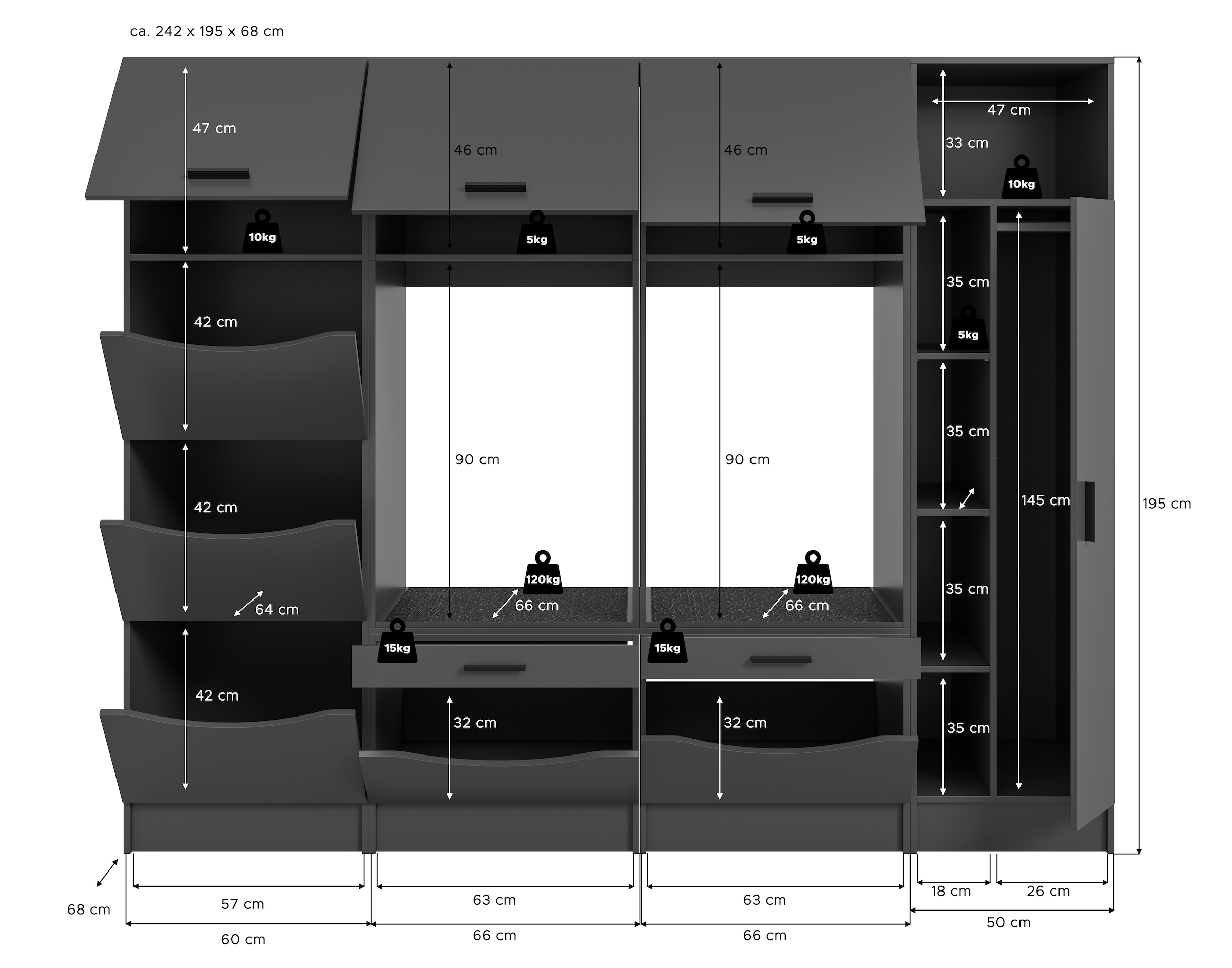 welltime Mehrzweckschrank-Set »FALAS, TOPSELLER!, 4-teilig, Hauswirtschaftsraum Set, Breite 292 cm« 2x Waschmaschinenumbau-, 1x Wäsche- & 1x Mehrzweckschrank, 