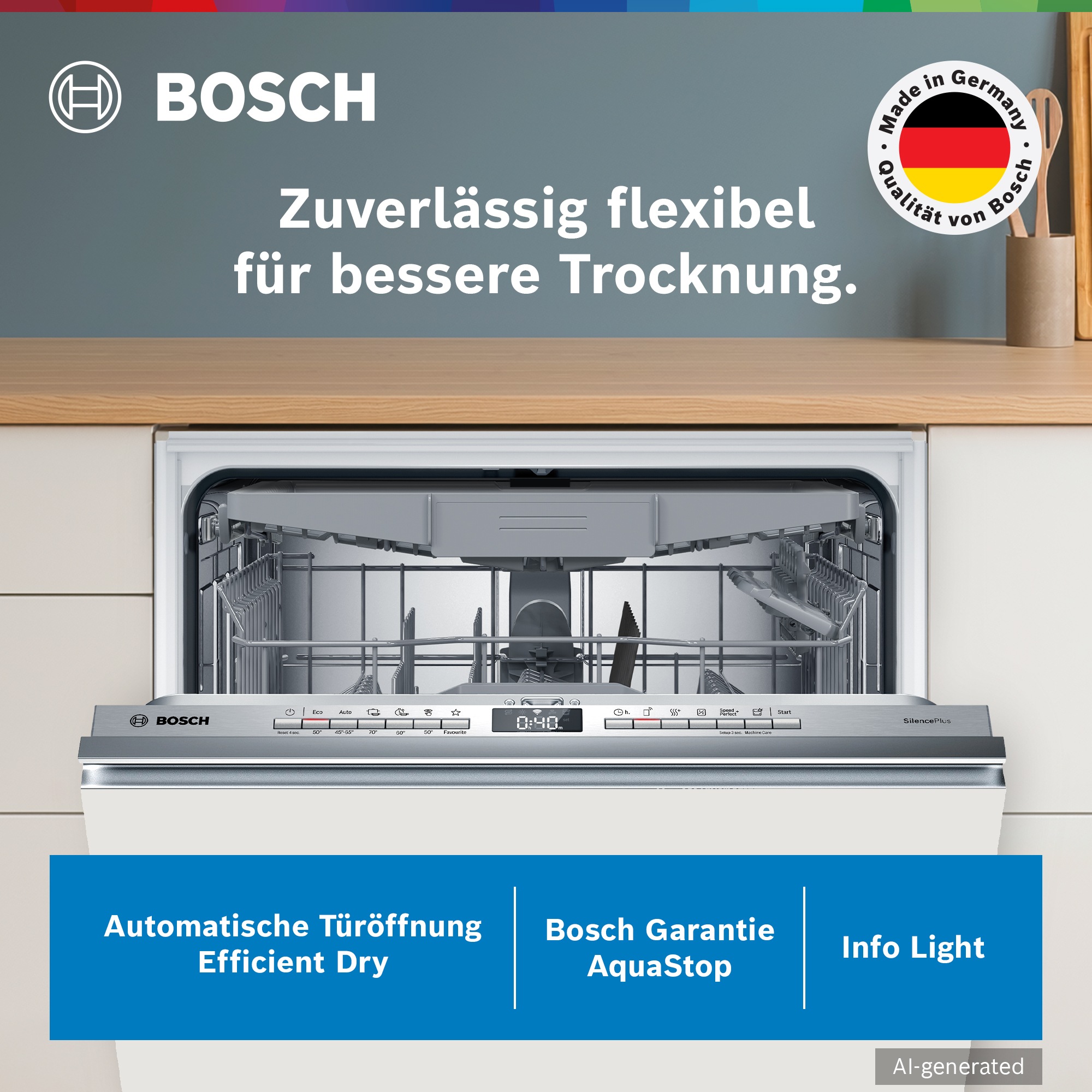 BOSCH vollintegrierbarer Geschirrspüler XXL, Serie 4 »SBV4ECX28E« 14 Maßgedecke Automatische Türöffnung für Effizienz, flexible Körbe & Schubladen