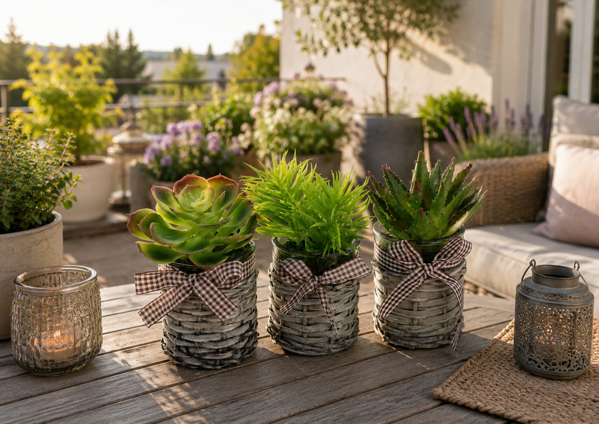 I.GE.A. Kunstblume »Künstliche Sukkulenten im Topf 3er Set 15cm Agave Aloe Vera Pflanze« Kunstkaktus Kaktus Pflanze Deko Dekopflanze Kalanchoe Zimmerpflanze