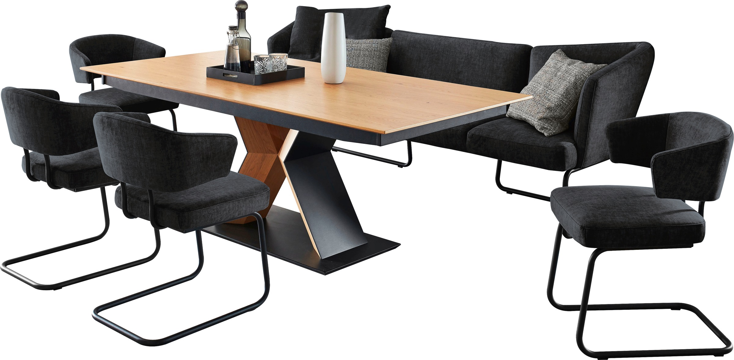 K+W Komfort & Wohnen Essgruppe »Mikkado Tube«, (6 tlg.), 4 Freischwinger und einem Funktionesstisch