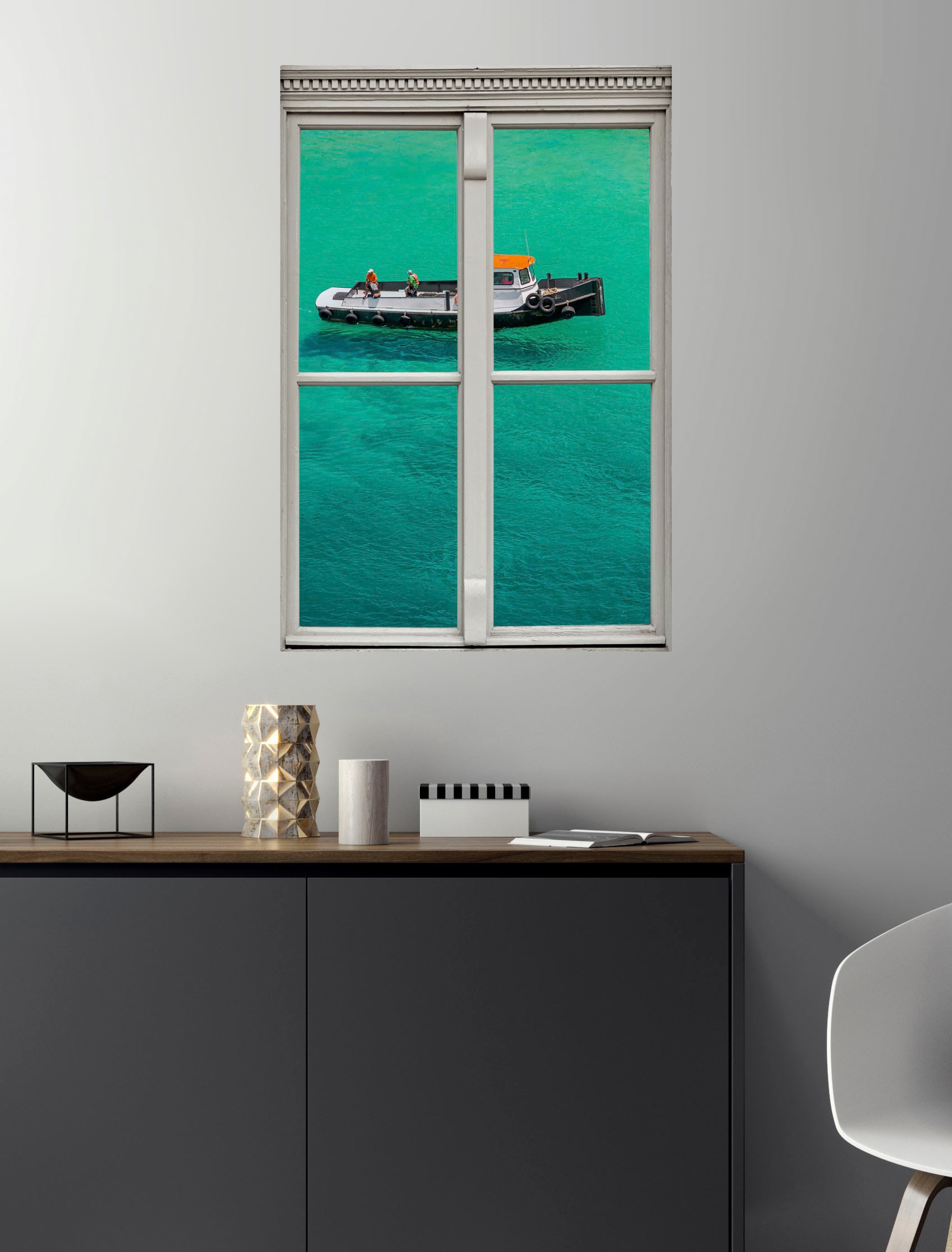 queence Wandsticker »Boot im Meer« Wandsticker, Wandbild, selbstklebend, 3D, Fenster