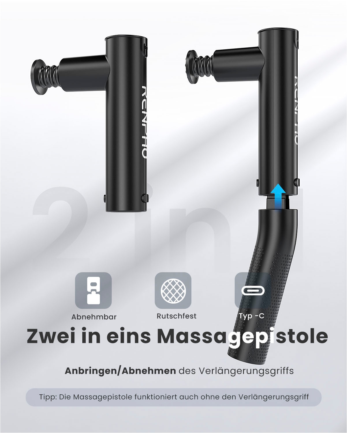 Renpho Massagepistole »Extend Massage Gun C004«, Abnehmbarer Verlängerungsgriff