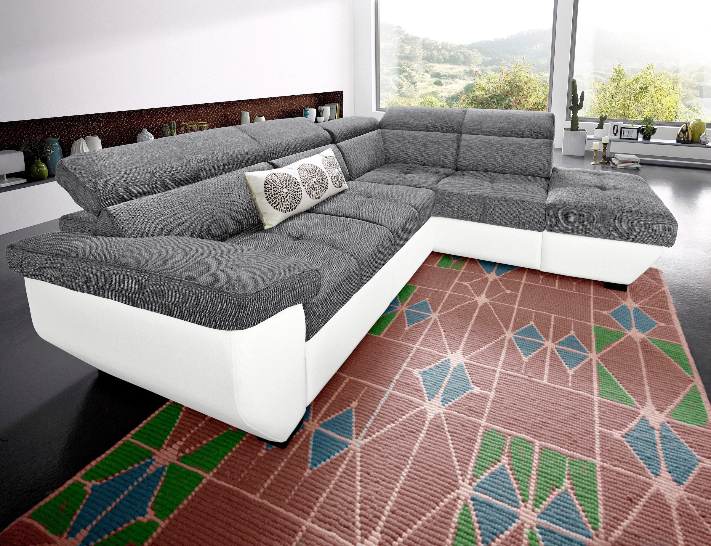 COTTA Polstergarnitur »Speedway L-Form«, (Set), Set bestehend aus: Ecksofa mit Kopfteilverstellung & Hocker
