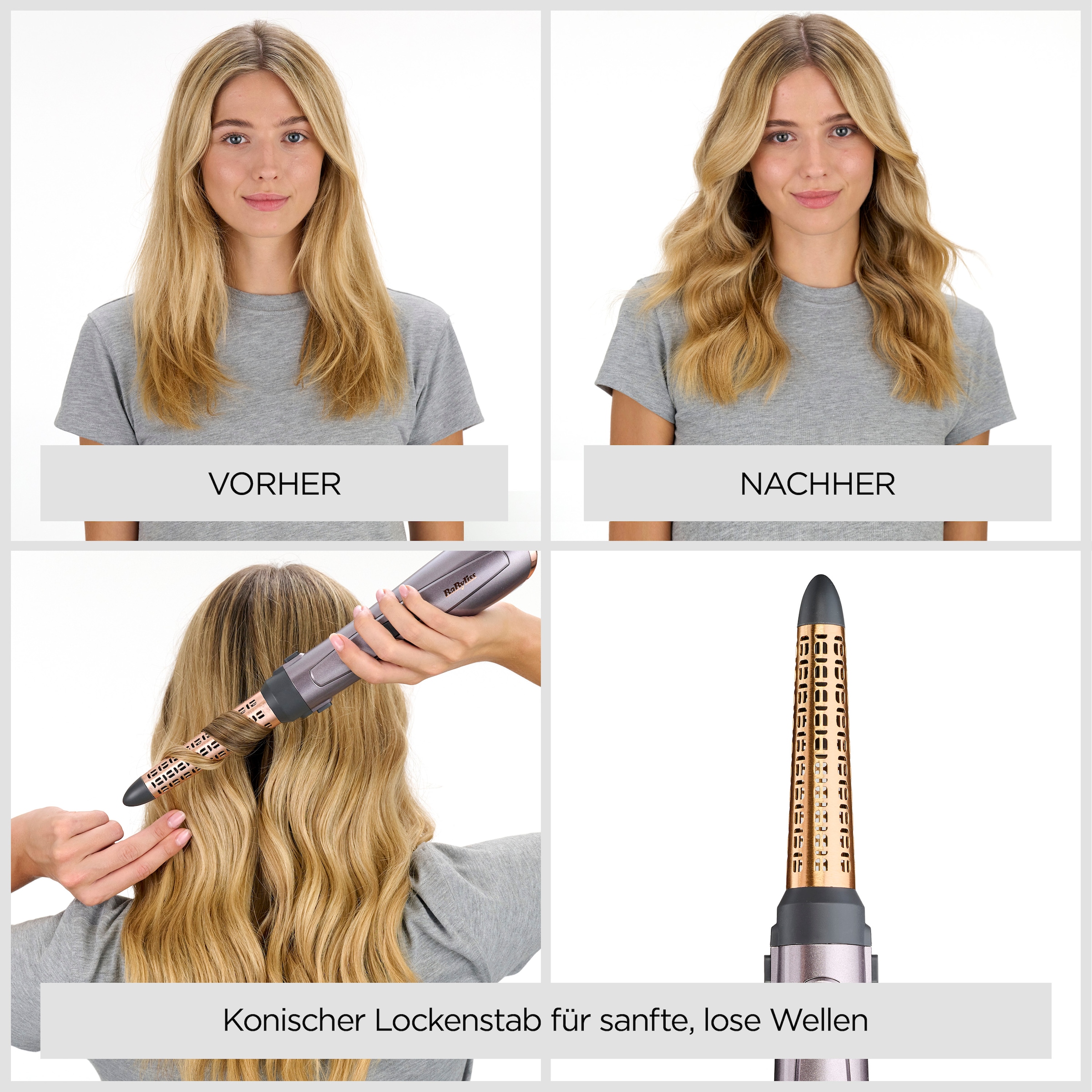 BaByliss Warmluftbürste »Air Style 1000 Warmluftbürste mit 4 Aufsätzen, 1000W, AS136E« 4 Aufsätze 4-in-1 Styler zum Föhnen, Glätten, Locken und für Volumen, Ionen