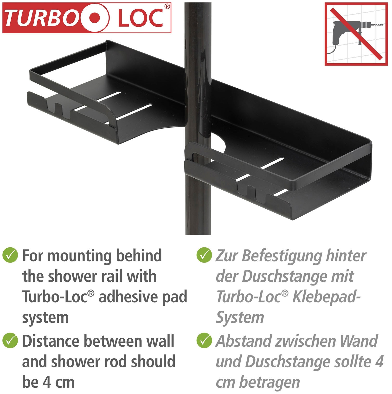 WENKO Duschablage »Turbo-Loc® Duschstangencaddy Altarella S«, Befestigen ohne Bohren