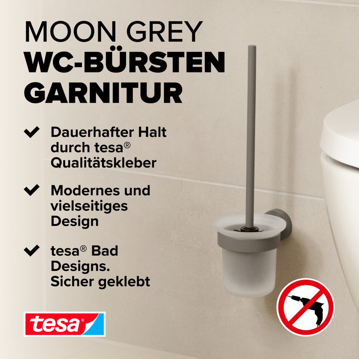 tesa WC-Reinigungsbürste »MOON Toilettenbürstenhalter« Packung 2 Stk. grau - 37,9 cm : 11,2 cm : 14,5 cm