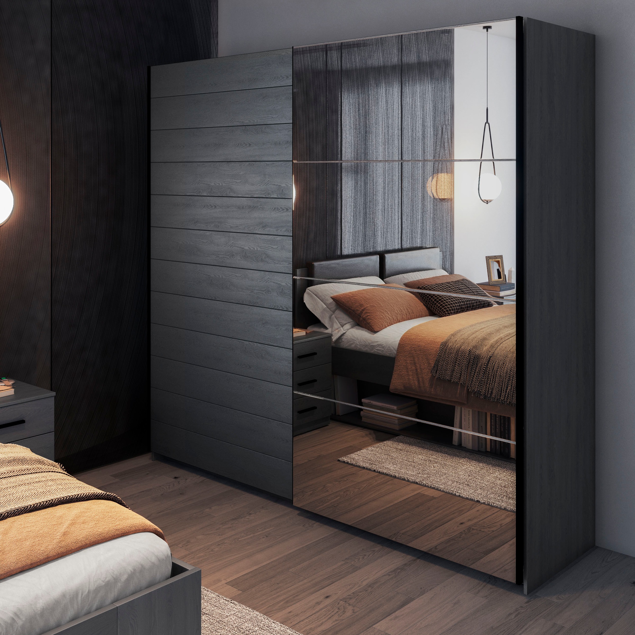 Home affaire Schwebetürenschrank »Galaxy Kleiderschrank, Wäscheschrank 200, 220 oder 270cm breit«, INKLUSIVE kompletter Innenausstattung, Metallgriffe