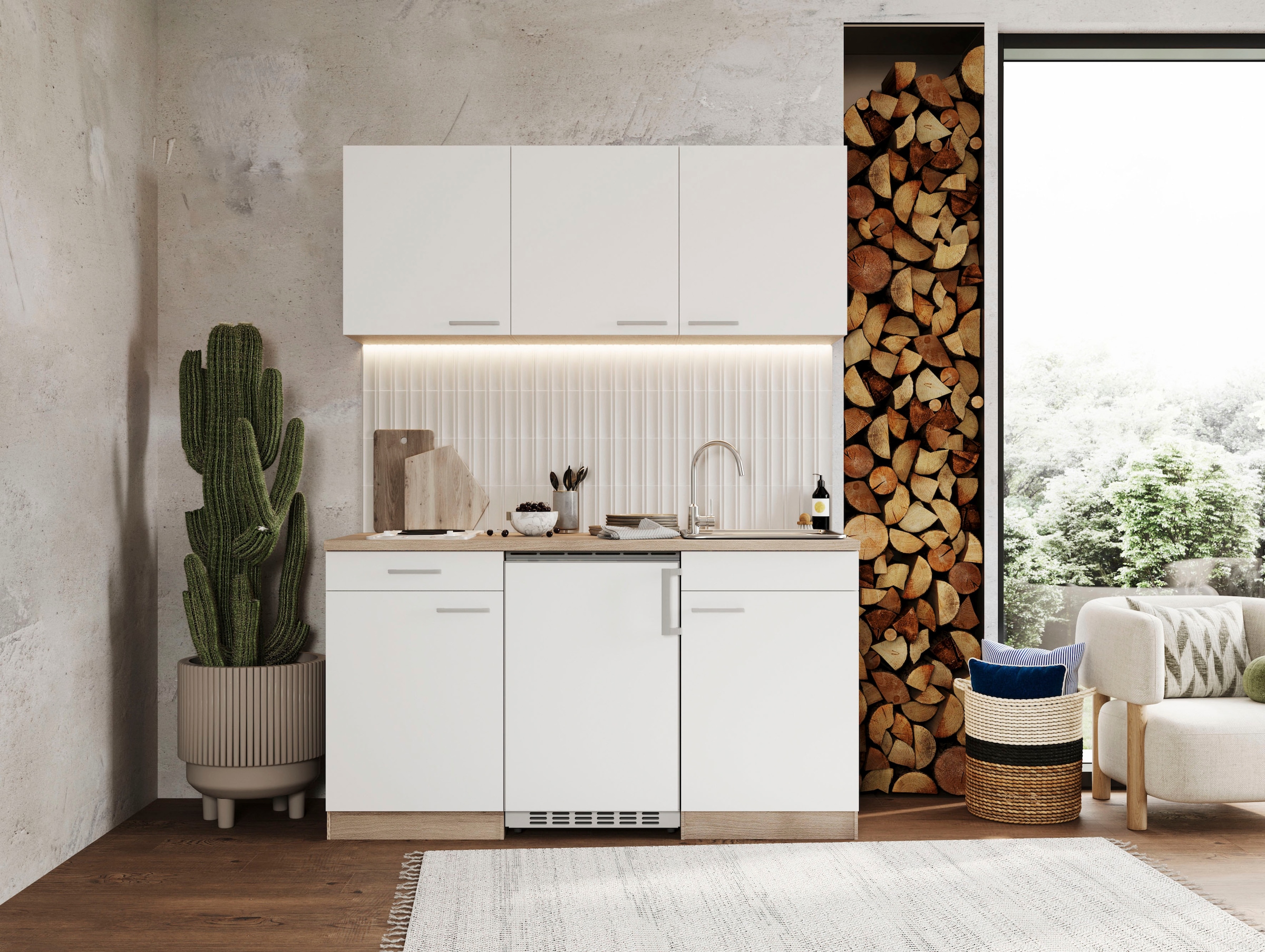 RESPEKTA Pantryküche »Luis, Duo Kochfeld, wahlweise mit Mikrowelle, Korpus Eiche Sägerau,« Breite 150 cm, in exclusiver Konfiguration für OTTO