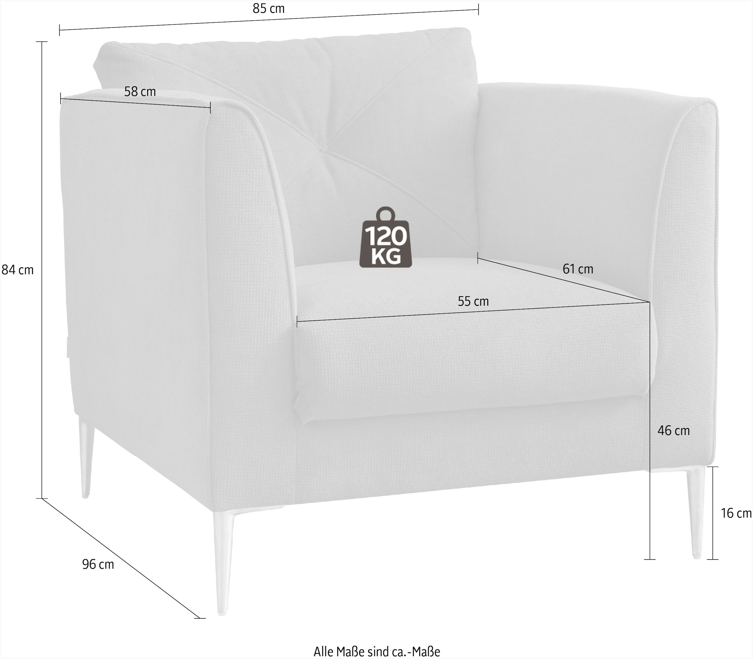 TRENDMANUFAKTUR Sessel »Chilltime, Loungesessel, Komfortsitzhöhe 46cm, Breite 85cm, bequem«, mit eleganter Kreuznaht im Rückenkissen