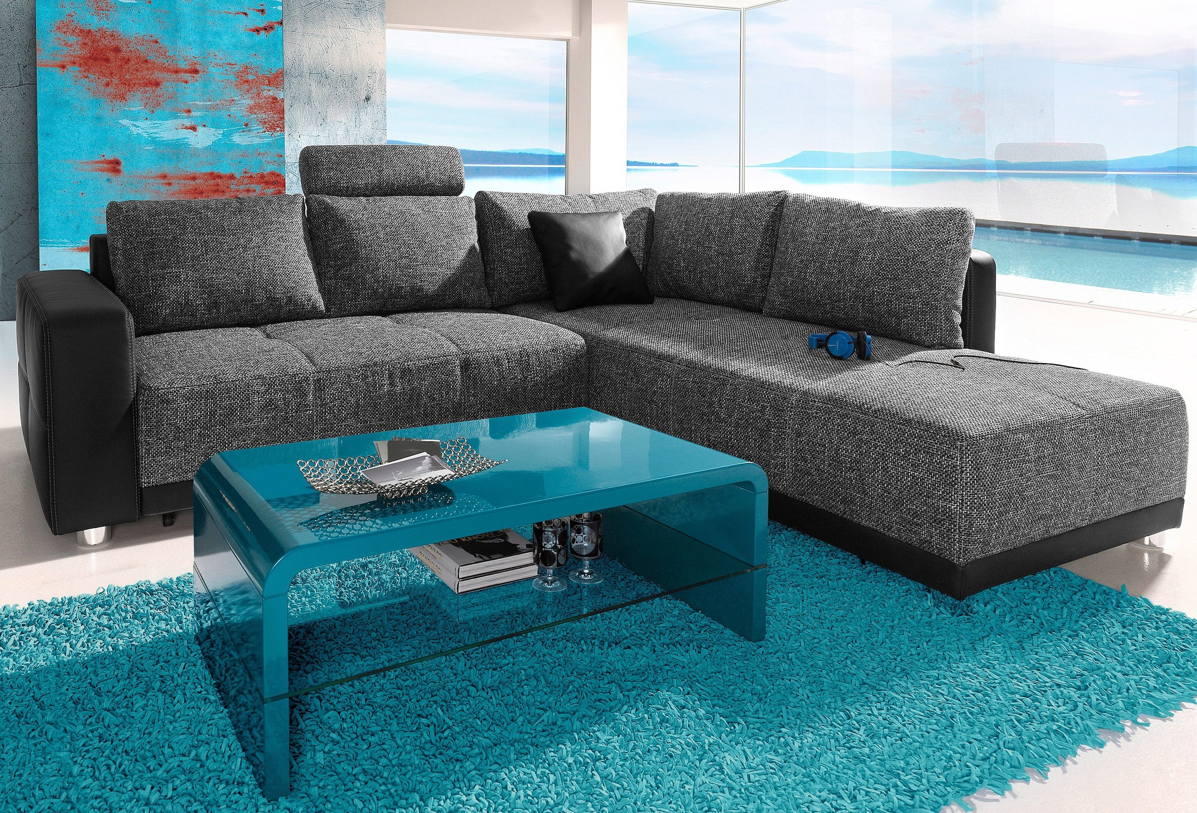 Jockenhöfer Gruppe Ecksofa »Orlando L-Form« mit Bettfunktion, Bettkasten und Federkern, mit 1 oder 3 Kopfstützen