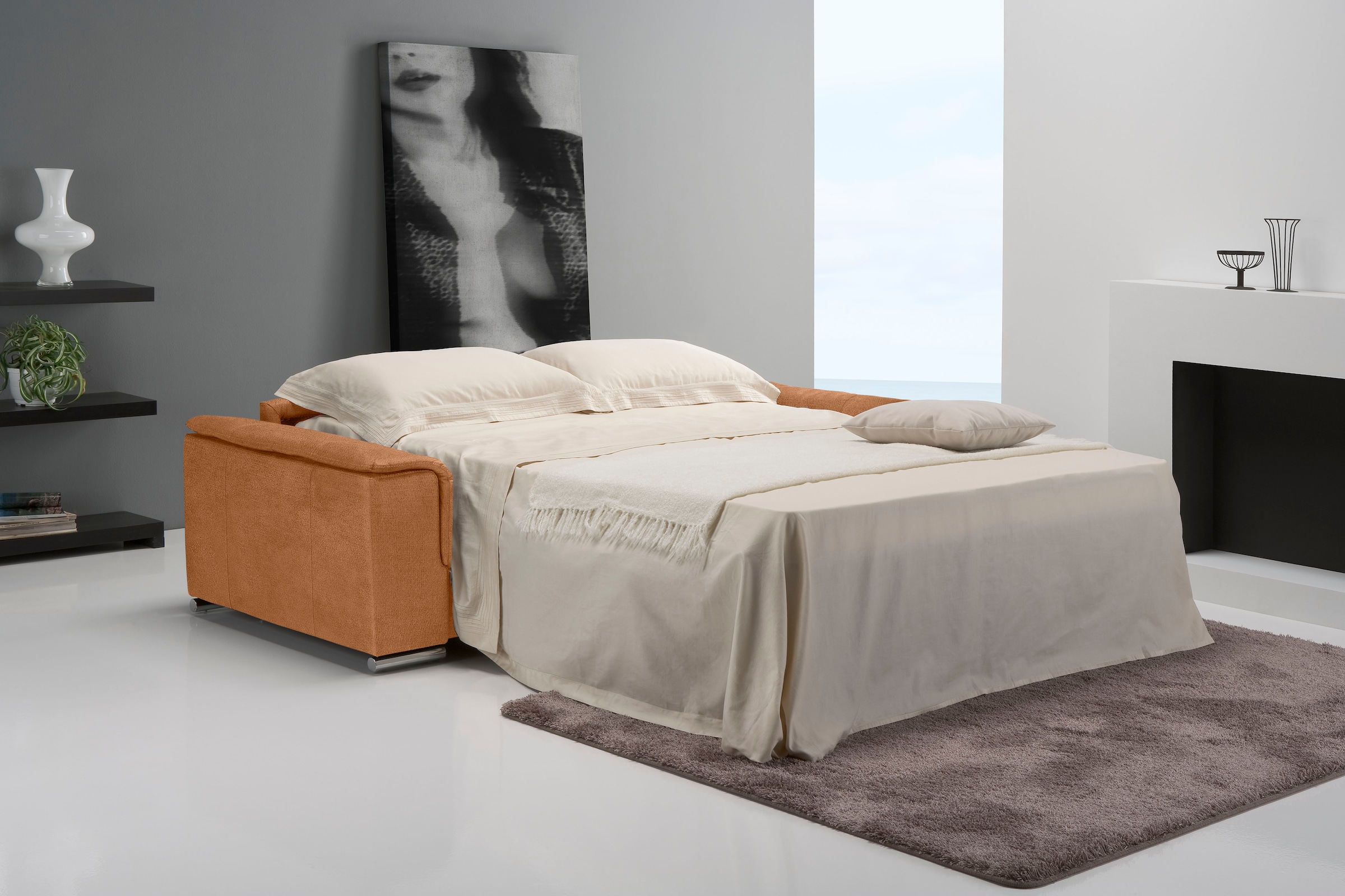 Egoitaliano Schlafsofa »Cecilia, modern & elegant, erstklassiger Sitzkomfort, Dauerschläfer« inkl. Matratze und hochwertigem Metallbettrahmen, toller Schlafkomfort