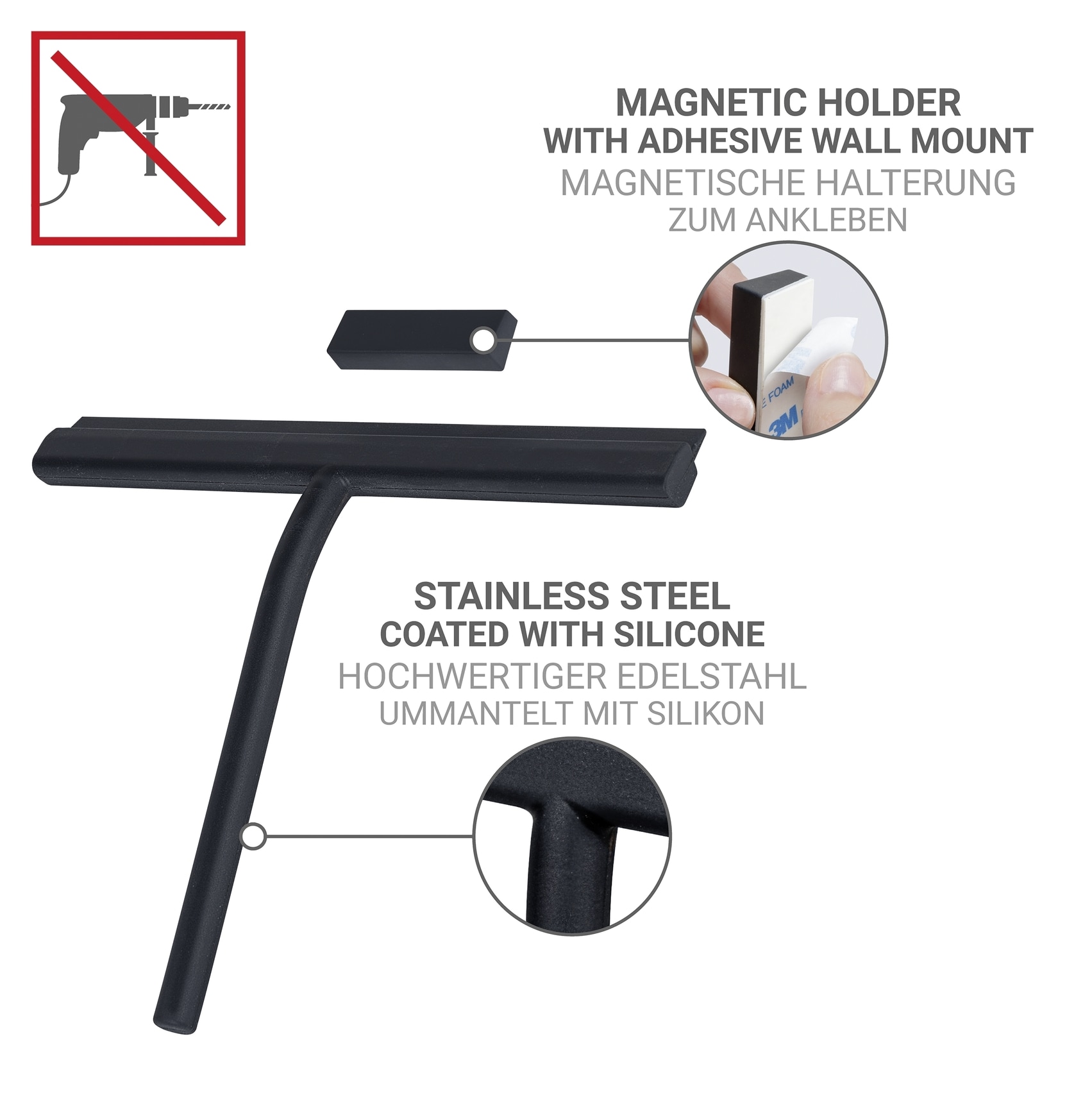 WENKO Duschabzieher »Agana« mit magnetischer Wandhalterung zum Kleben