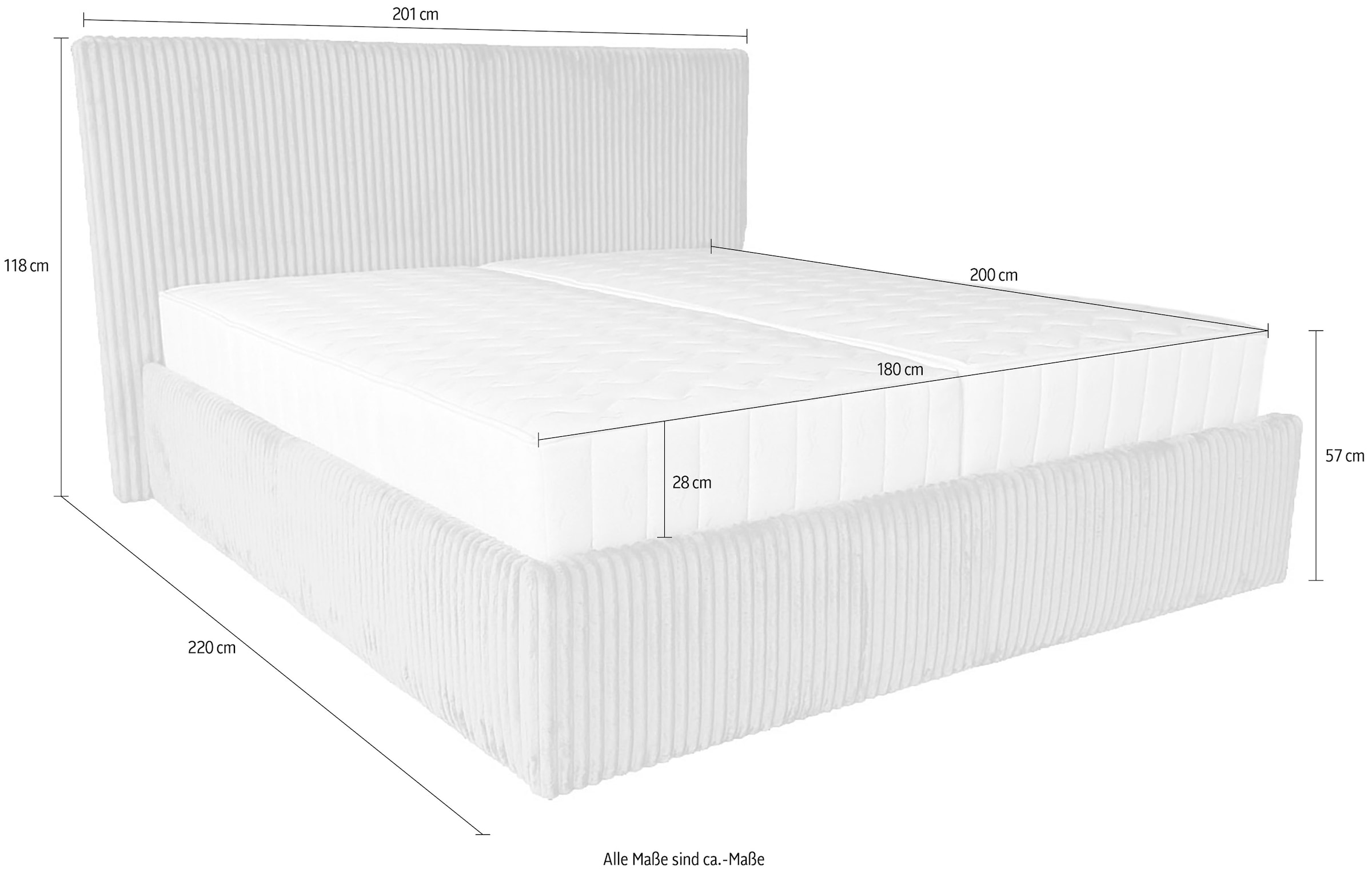 OTTO home Polsterbett »AVVRA in der Größe 180x200 cm, mit Breitcord bezogen« wahlweise mit Lattenrost und King-Matratze (28cm)