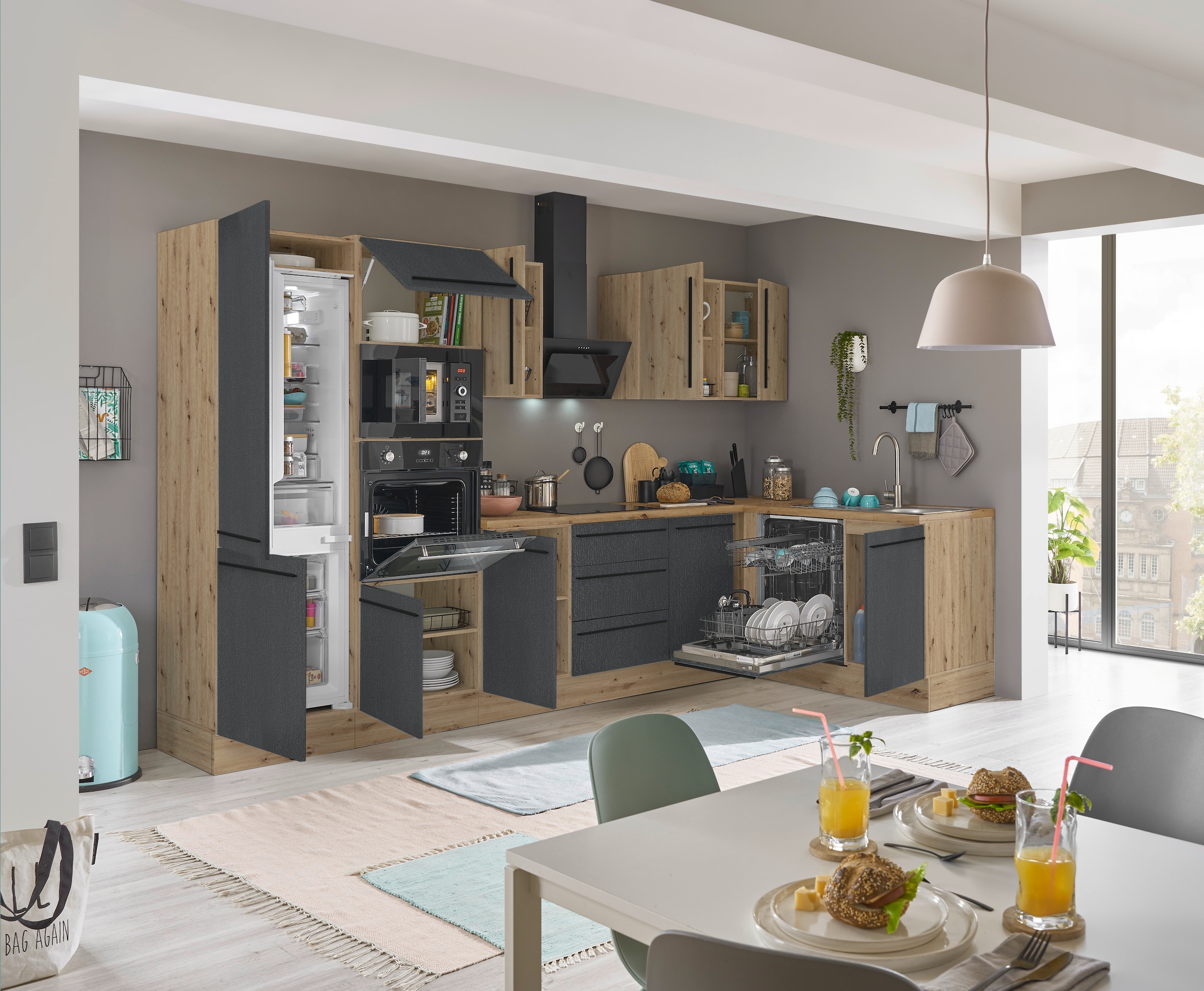 KOCHSTATION Winkelküche »Florida, Stellbreite 340x175 cm«, wahlweise mit E-Geräten, mit Softclose für Türen und Schubkästen