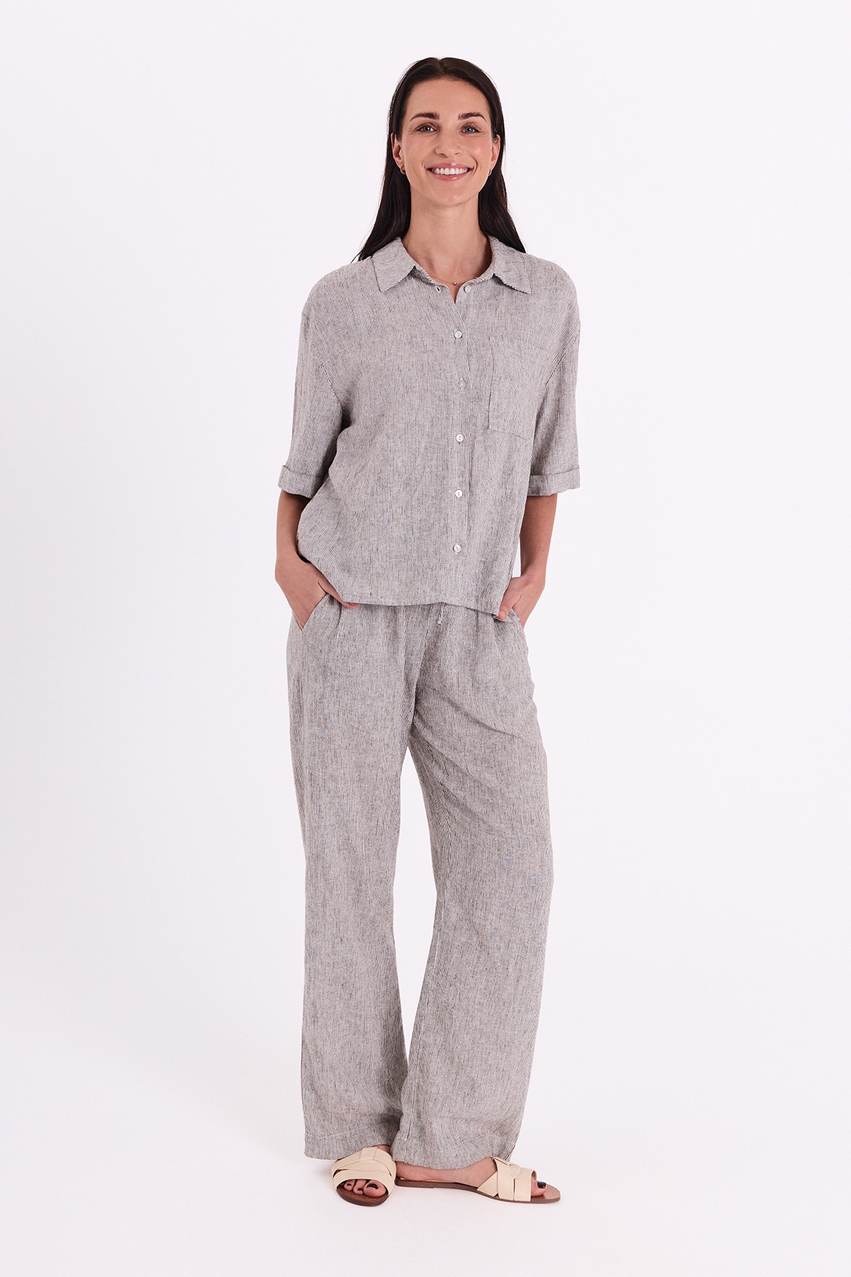 FREEQUENT Leinenhose »FQLAVA-PANTS«  bequem weite Form, gestreift