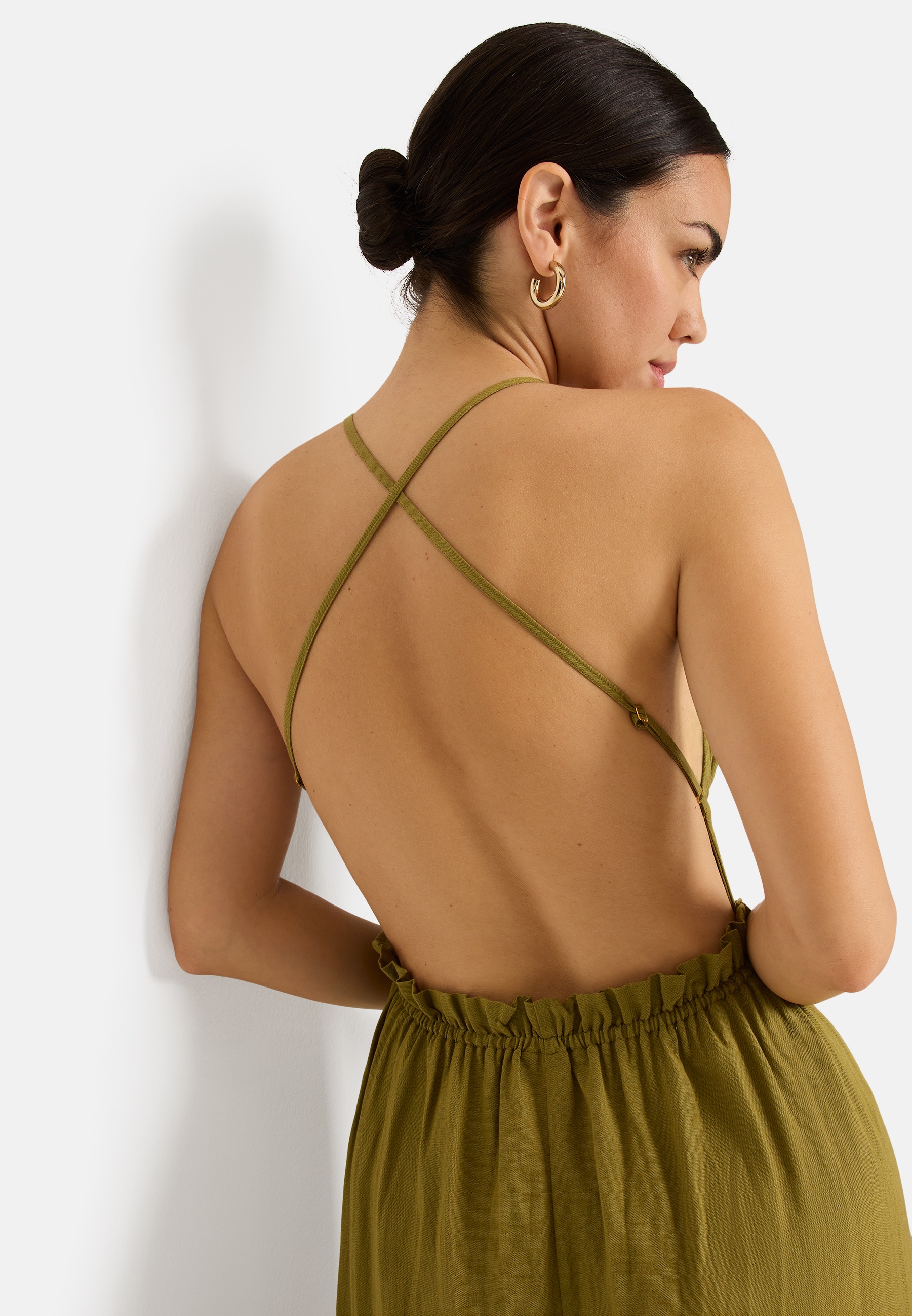LSCN by LASCANA Maxikleid Ohne Taschen aus Webware mit Leinenanteil, Strandkleid, Boho-Kleid