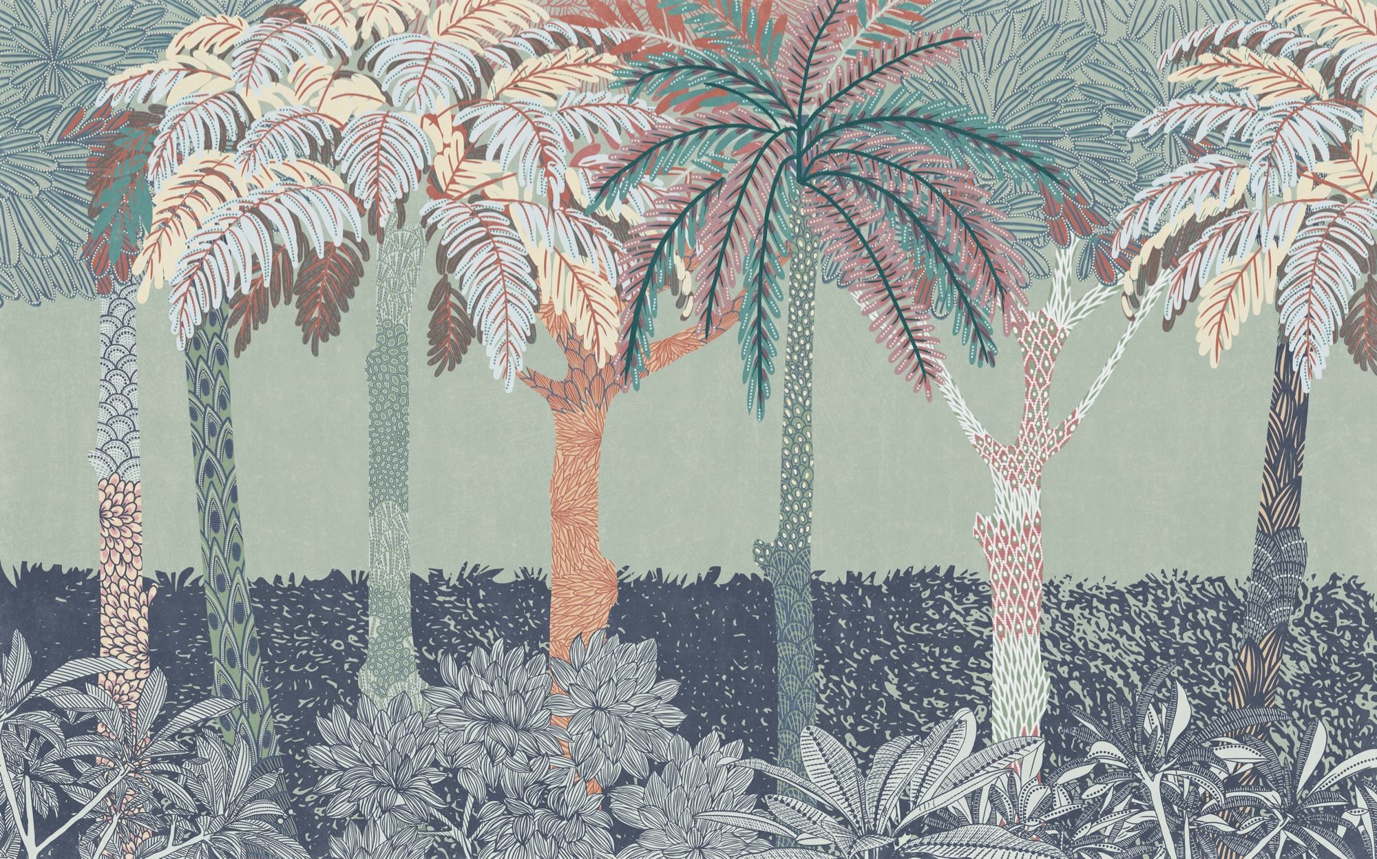 Komar Fototapete »Vlies Fototapete - Patterned Palms - Größe 400 x 250 cm« Motiv | bedruckt glatt
