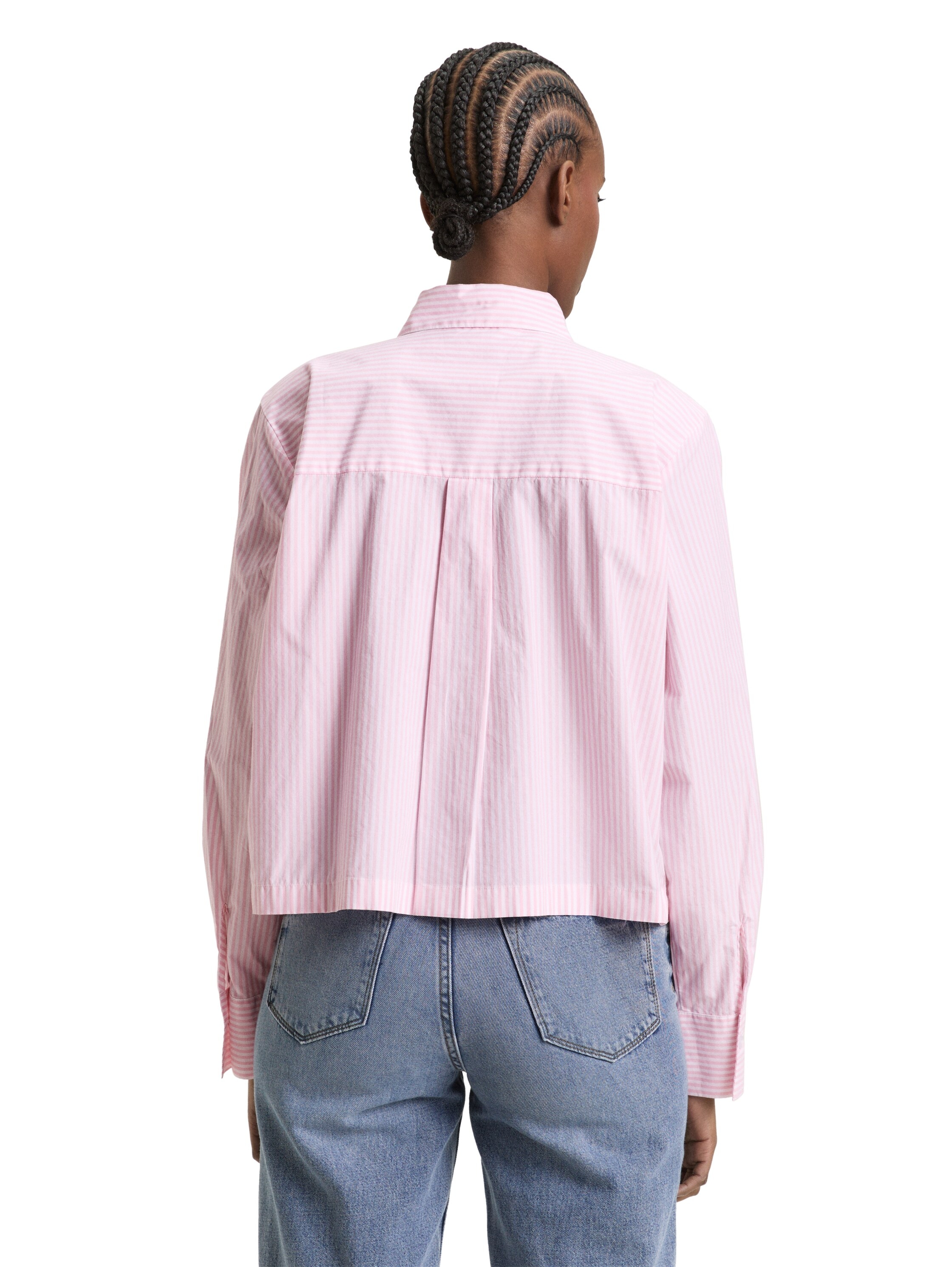 TOM TAILOR Denim Langarmbluse gestreift, kurze Form, mit Brusttasche