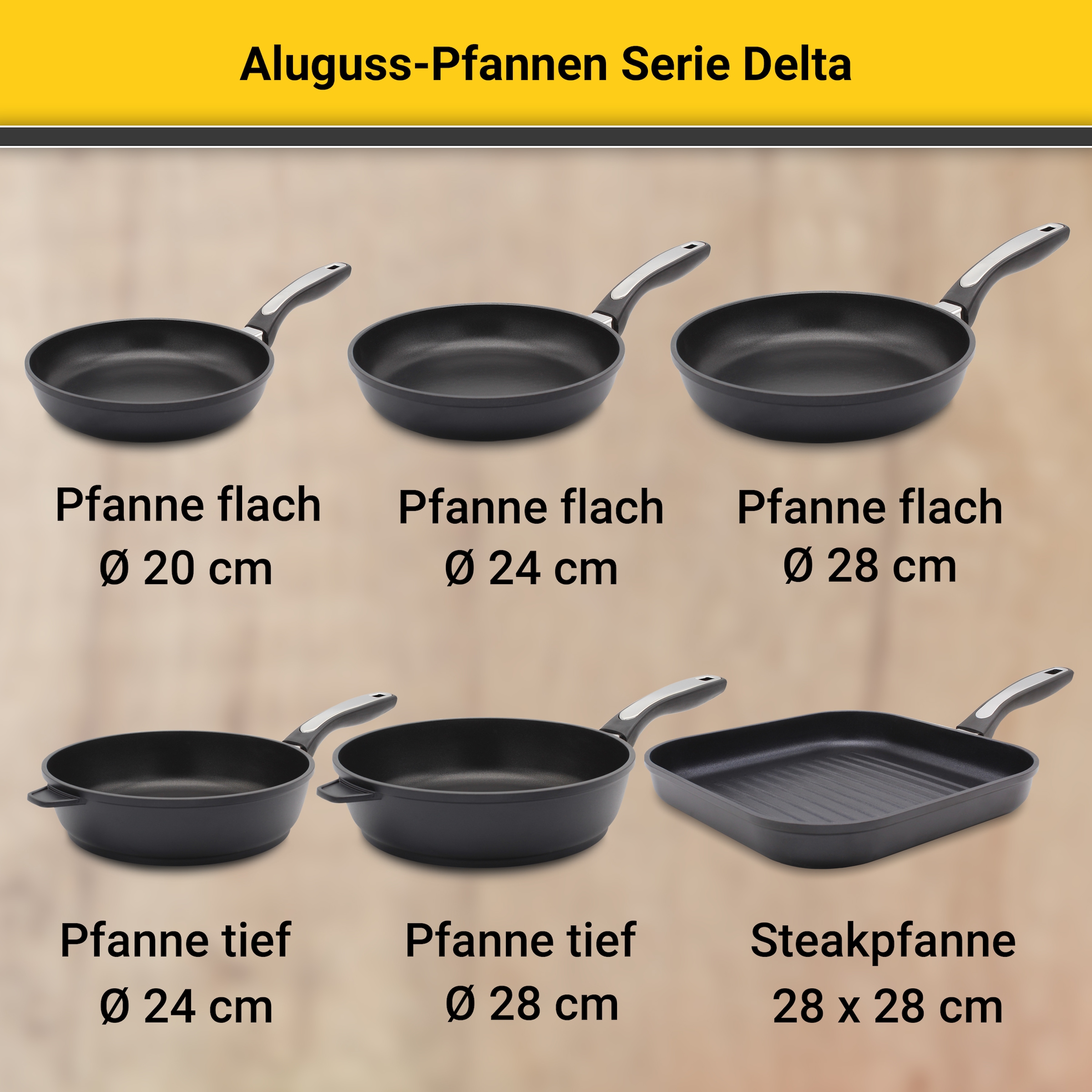 Krüger Pfannen-Set »Delta« Aluminiumguss Set, 2 Stk. tlg. Ø 24/28 cm, Induktion