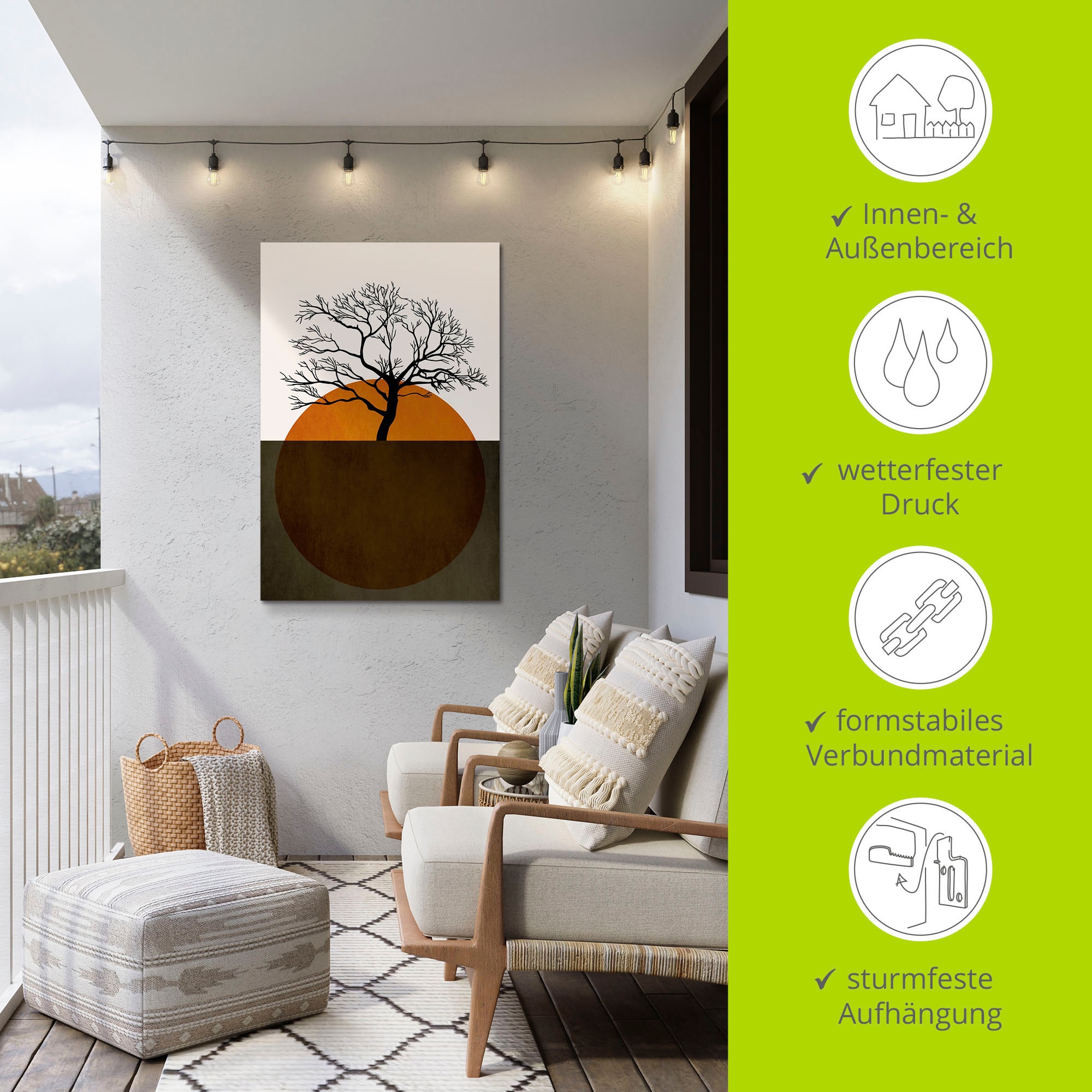 Artland Alu-Dibond-Druck »Sonniger Tag der Stille«, Baumbilder, (1 St.), für Innen- und Außenbereich geeignet, Outdoorbild