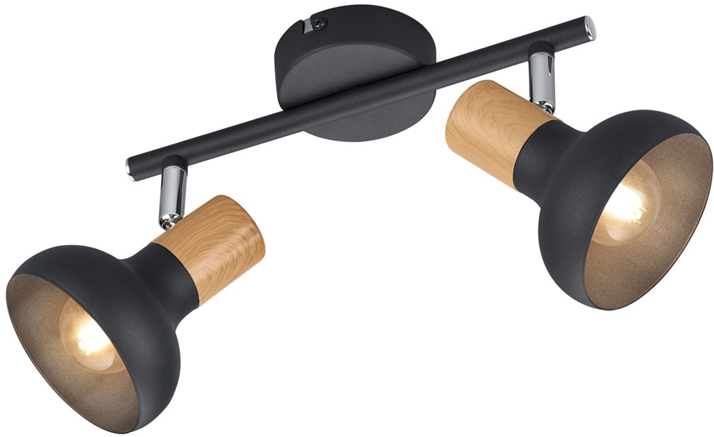 REALITY Leuchten Deckenstrahler »LATIKA, Strahler 2-flammig, exkl 2x E14 max 10W, Deckenspot Wandspot« E14 1 Stk. warmweiß - kaltweiß schwenkbarer Strahler, Metall und Holzoptik Lackierung, Spot Licht