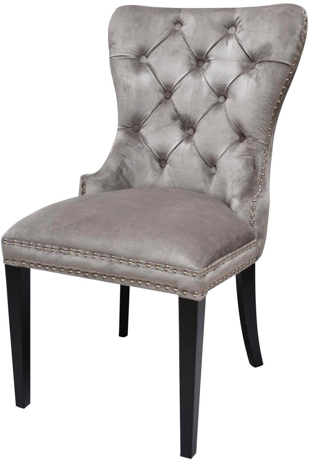 Leonique Stuhl »Cassy«, (Set), 1 St., Samtvelours, Polsterstuhl, silbergrauer Velour, Ziernägel, 50x62x101