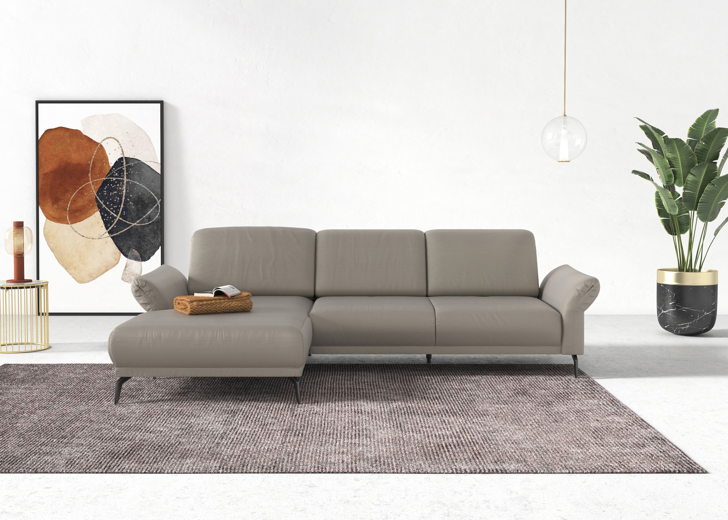 INOSIGN Ecksofa »Coco L-Form«, Sitztiefen-, Arm- und Kopfteilverstellung, Cord-Bezug, Fußhöhe 15 cm