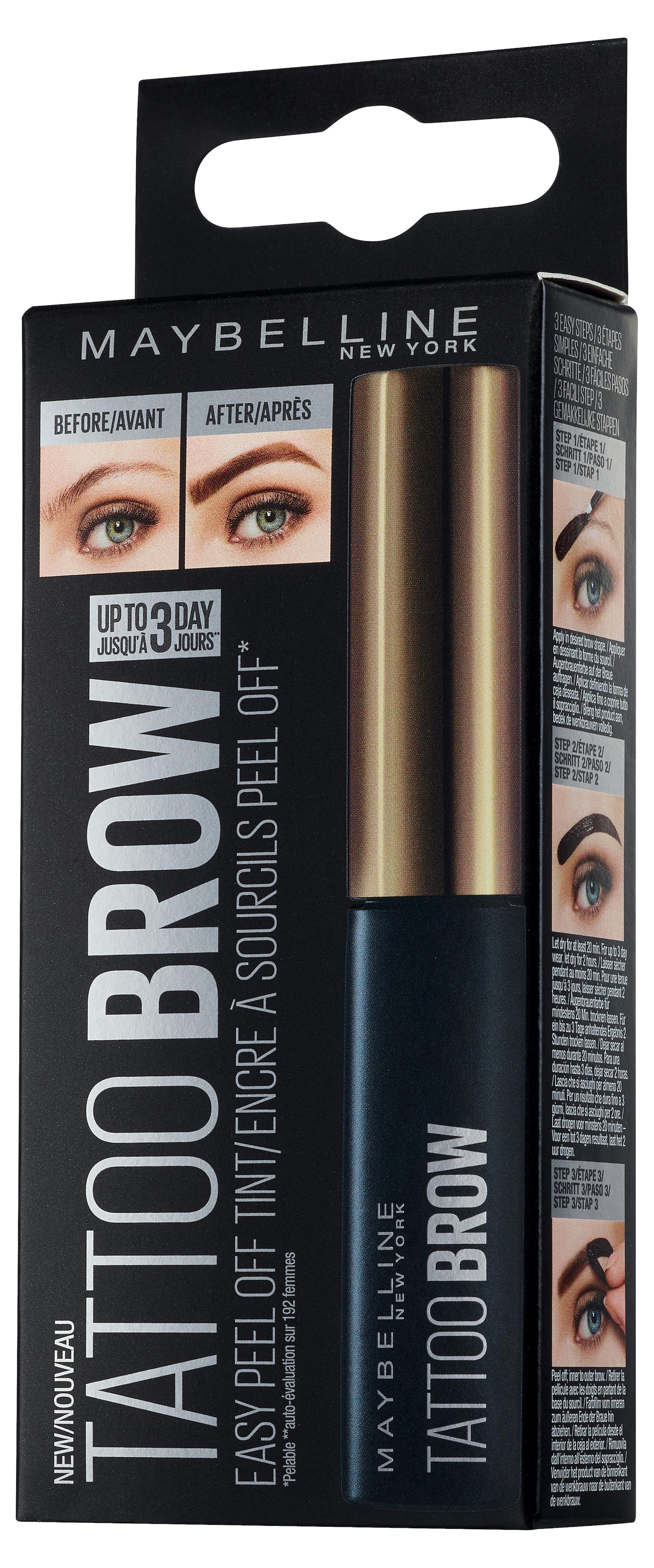 MAYBELLINE NEW YORK Augenbrauen-Gel »Eye Brow Tattoo Gel«, Innovative Peel-off-Formel, Augen-Make-Up