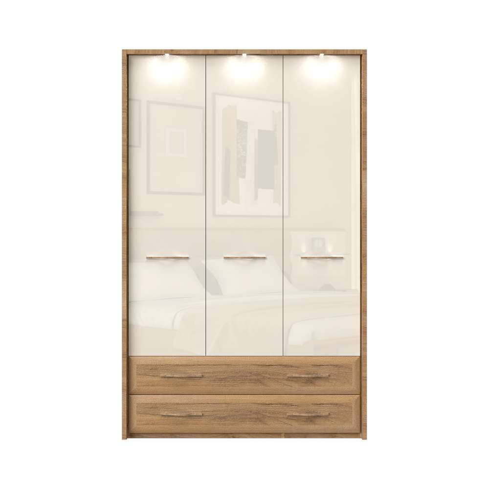 Home affaire Kleiderschrank »Gala, beige hochglänzend UV lackiert, kratzfest, FSC-zertifiziert«, (abgerundete Schubladen aus MDF im Holzdekor, soft-close), mit Beleuchtung und Passpartourahmen, hoher Schrank (224cm), 2 Breiten