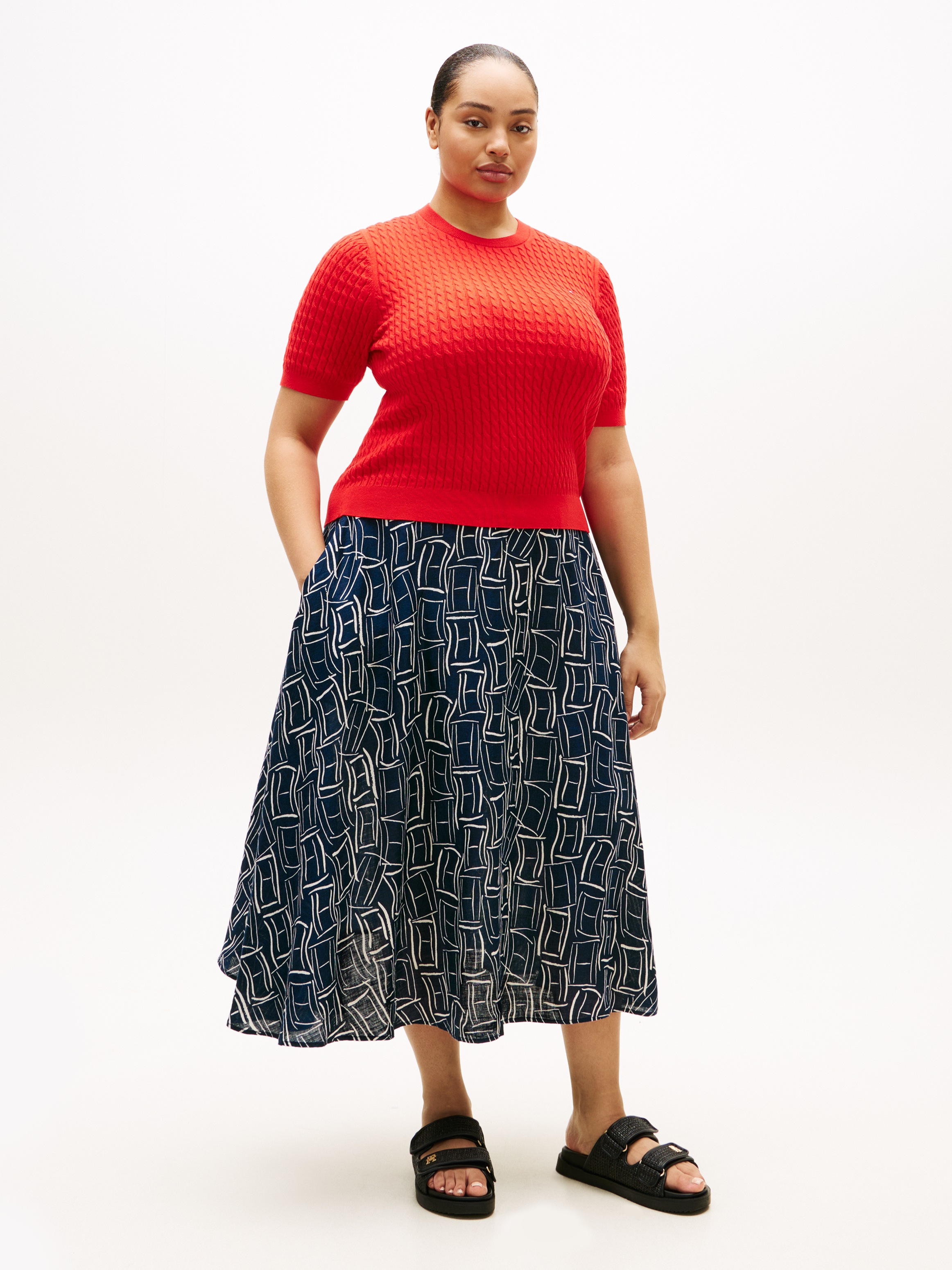 Tommy Hilfiger Curve A-Linien-Rock »CRV ESS LINEN FLARE SKIRT« in großen Größen, ausgestellte Form