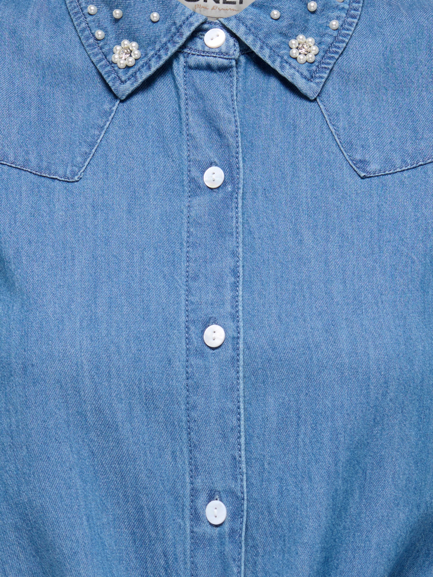 ONLY Jeansbluse »ONLBRIAR S/L PEARL KNOT SHIRT DNM QYT« Baumwolle