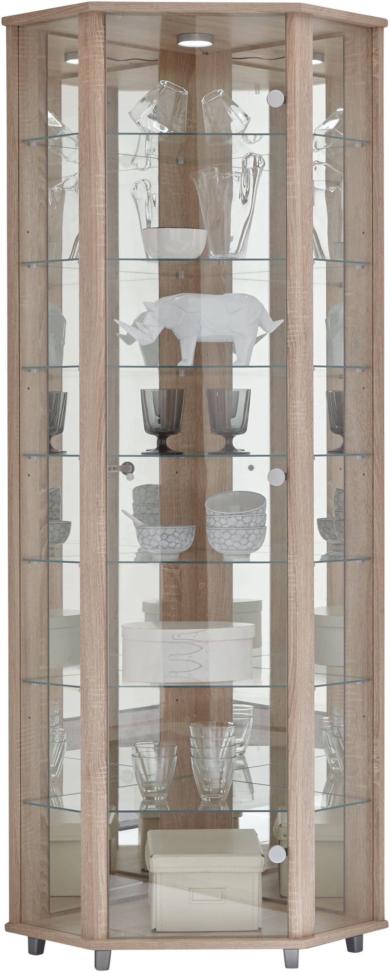 fif möbel Eckvitrine »TRIO Höhe ca. 172 cm, ink. Beleuchtung«, Eckvitrine/Glasvitrine 1x Glastür, perfekt für Sammler, Sammlervitrine