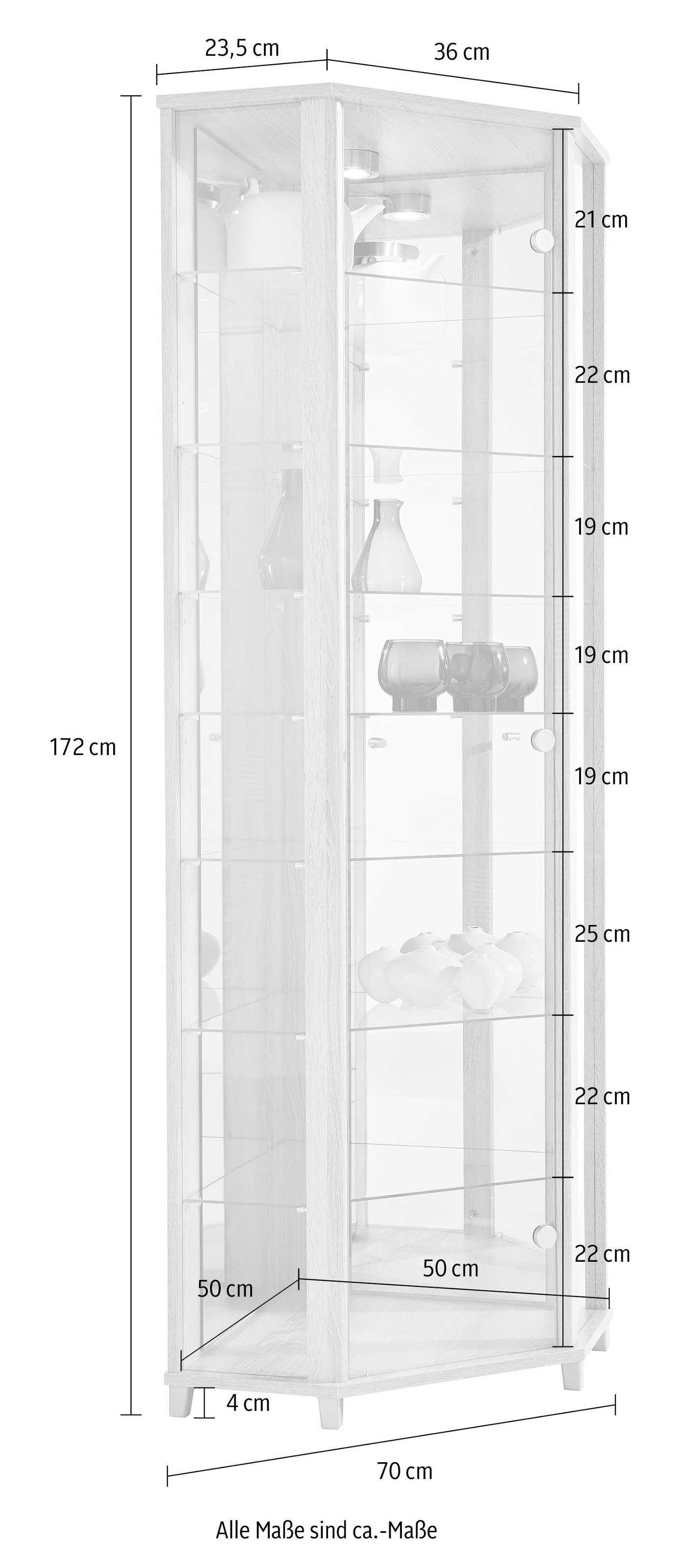 fif möbel Eckvitrine »TRIO Höhe ca. 172 cm, ink. Beleuchtung« Eckvitrine/Glasvitrine 1x Glastür, perfekt für Sammler, Sammlervitrine