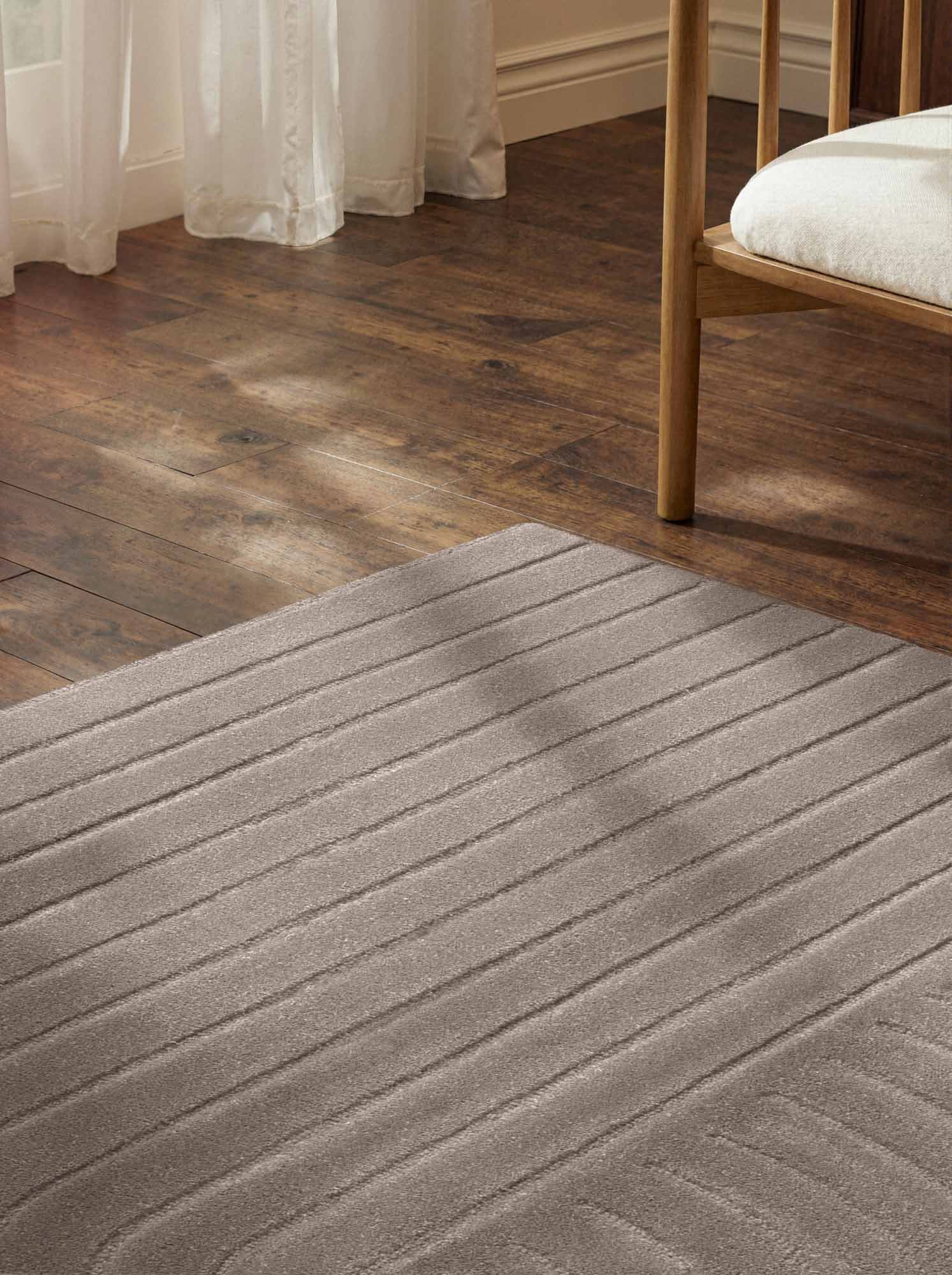 vikosa Wollteppich »Arcura« rechteckig 15 mm Höhe Wolle Handgemacht, Hoch-Tief-Effekt, Geometrisches Linien Wellendesign