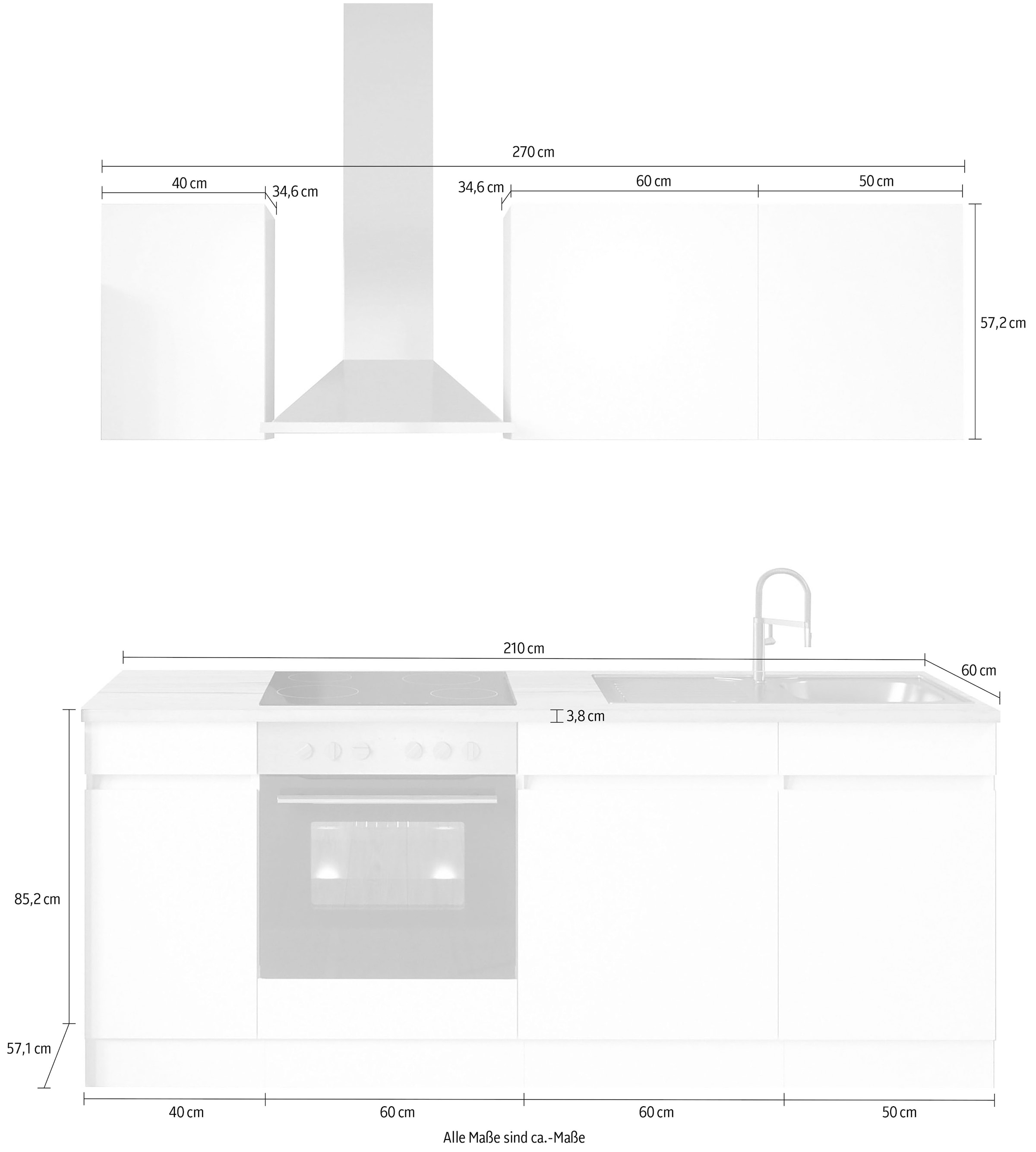 Küche mit Hanseatic-E- bei OTTO 210 cm, bestellen oder Geräte »Safeli«, Breite wahlweise OPTIFIT ohne