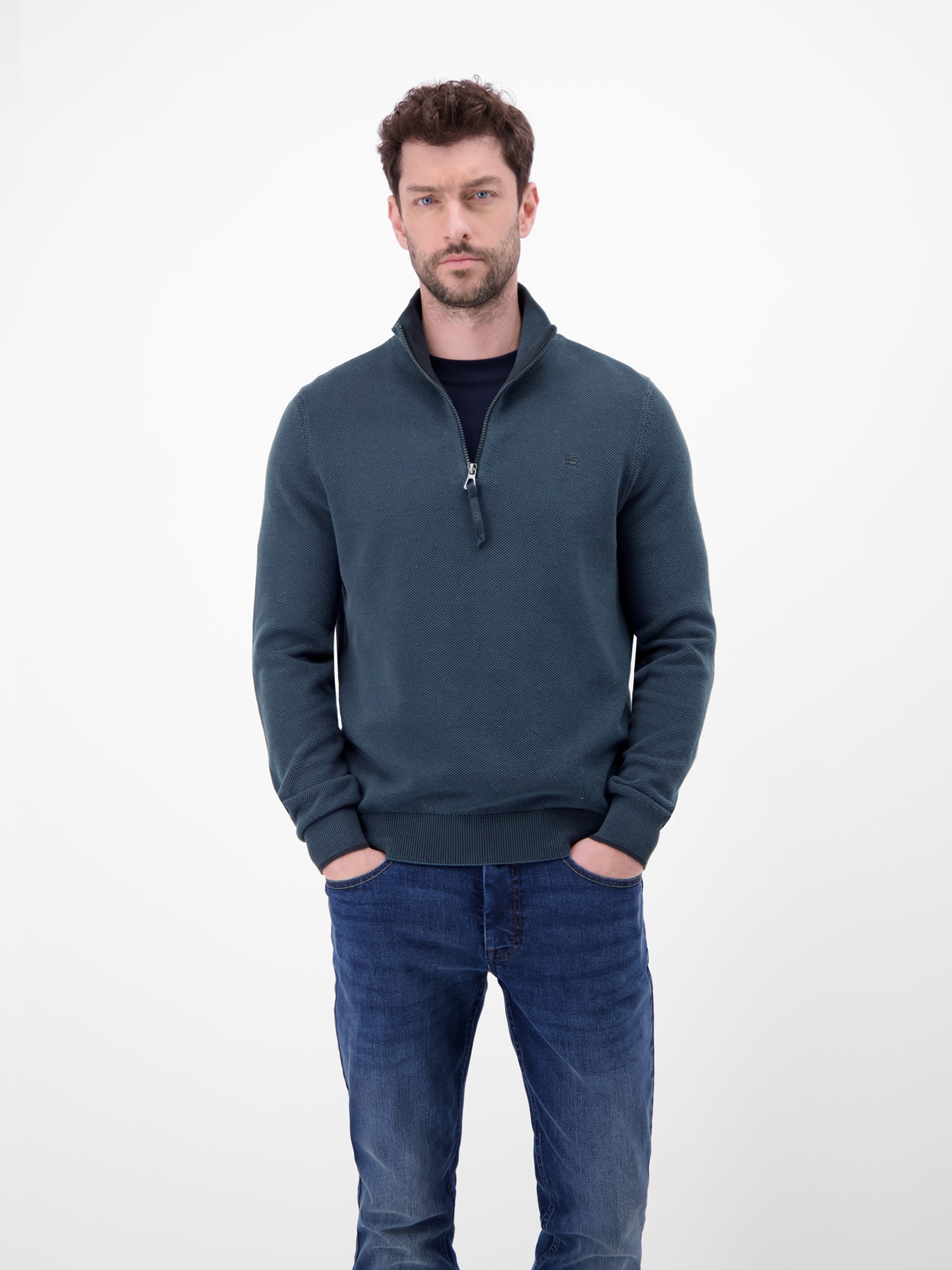 LERROS Sweatshirt »Troyer in Strukturqualität«, Herrensweatshirt aus 100% Baumwolle & Troyer-Kragen mit Reißverschluss
